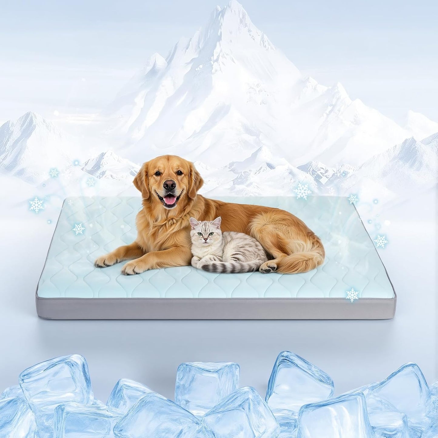 Cooling Dog Bed, 42" x 30" Orthopedic Dog Beds Large Sized, Waterproof Self-Cooling Pet Mat for Summer with Removable Washable Cover, Egg Crate Foam, Anti-Slip Bottom, Non-Gel, Blue