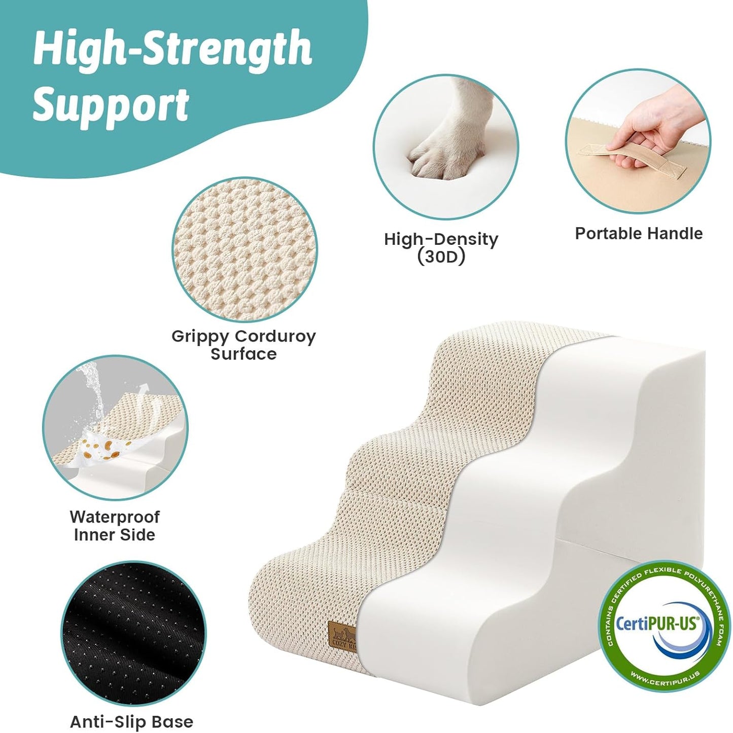 Dog Stairs for Small Dogs, 3-Step 2 in 1 Transformable Pet Stairs for Couch and Bed, 15.7" H Dog Steps for Old Cats, Puppy, Small Dogs (Beige, 15.7x22.4x15.7 in, 3.0)
