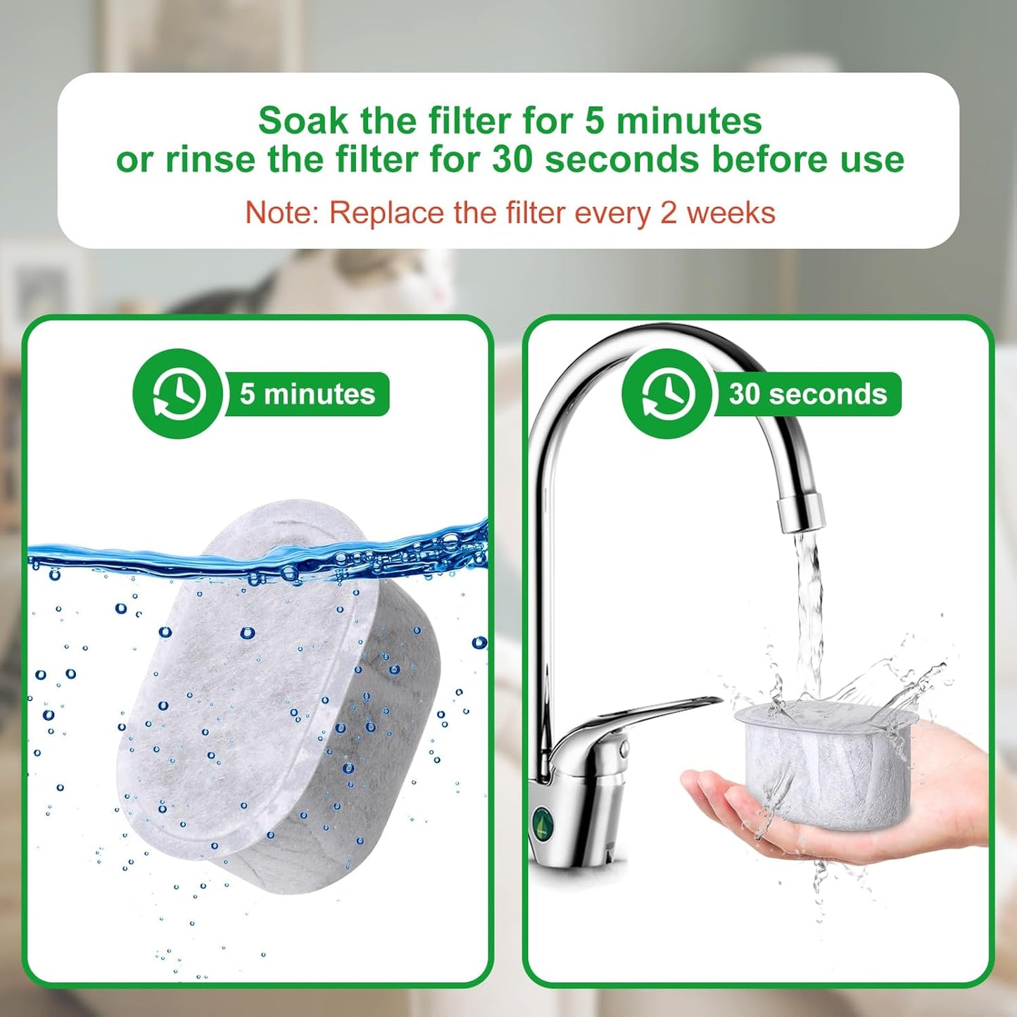 12 Pack Cat Water Fountain Replacement Filters with Sponges Compatible with W300&W300B&W500&W500B Automatic Pet Fountain 71oz/2L and 118oz/3.5L Dog Water Bowl Drinking Dispenser