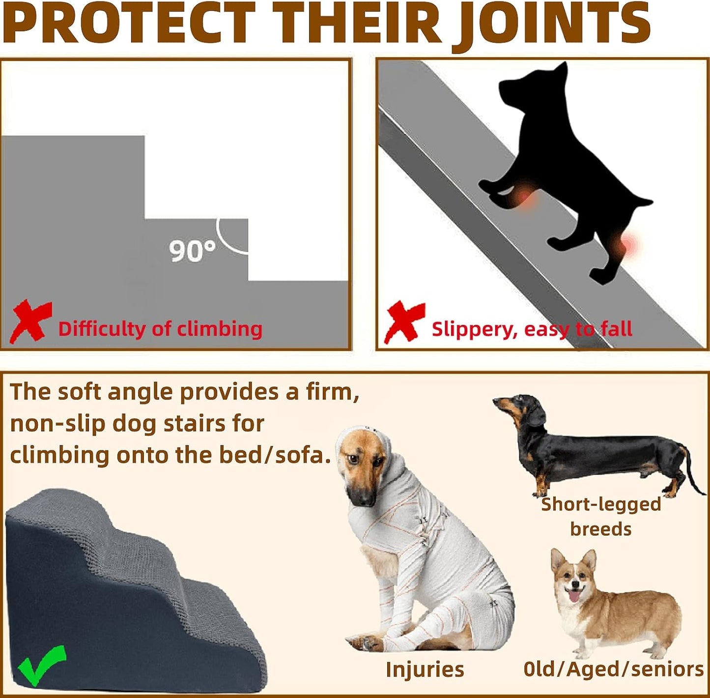 5-Step Dog Stairs for 23 Inch High Beds & 20-30 Inch Couch Bed, Non-Slip Balanced Indoor Pet Ramp Stairs for Small Old Large Dogs Cats to Get on Bed 30D
