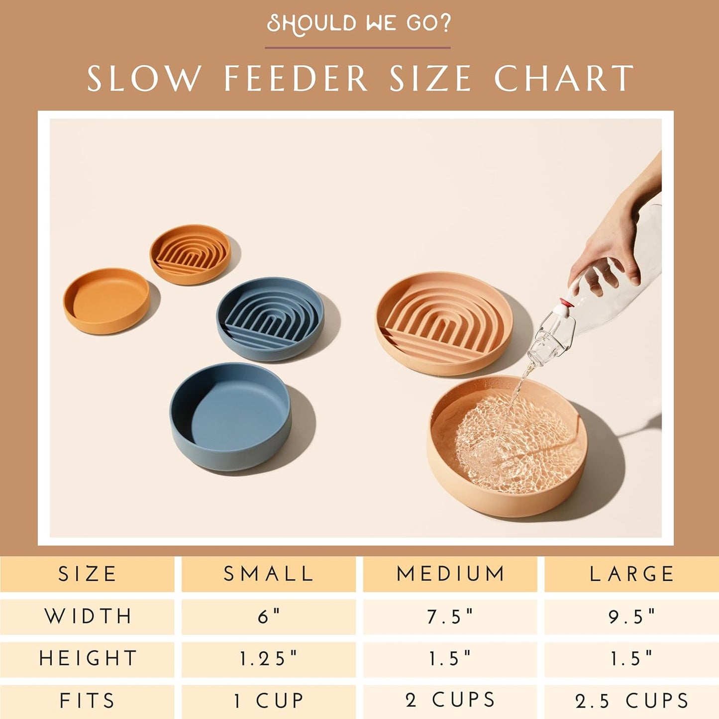 Should We Go? Slow Feeder for Dogs & Puppies, The Slowdown Bowl Silicone Slow Eating, Modern Lick Mat Design, Reduces Gulping, Fits 2 Cups, 7.5” Across x 1.5” Tall, Mealtime Challenge, Medium-Sand