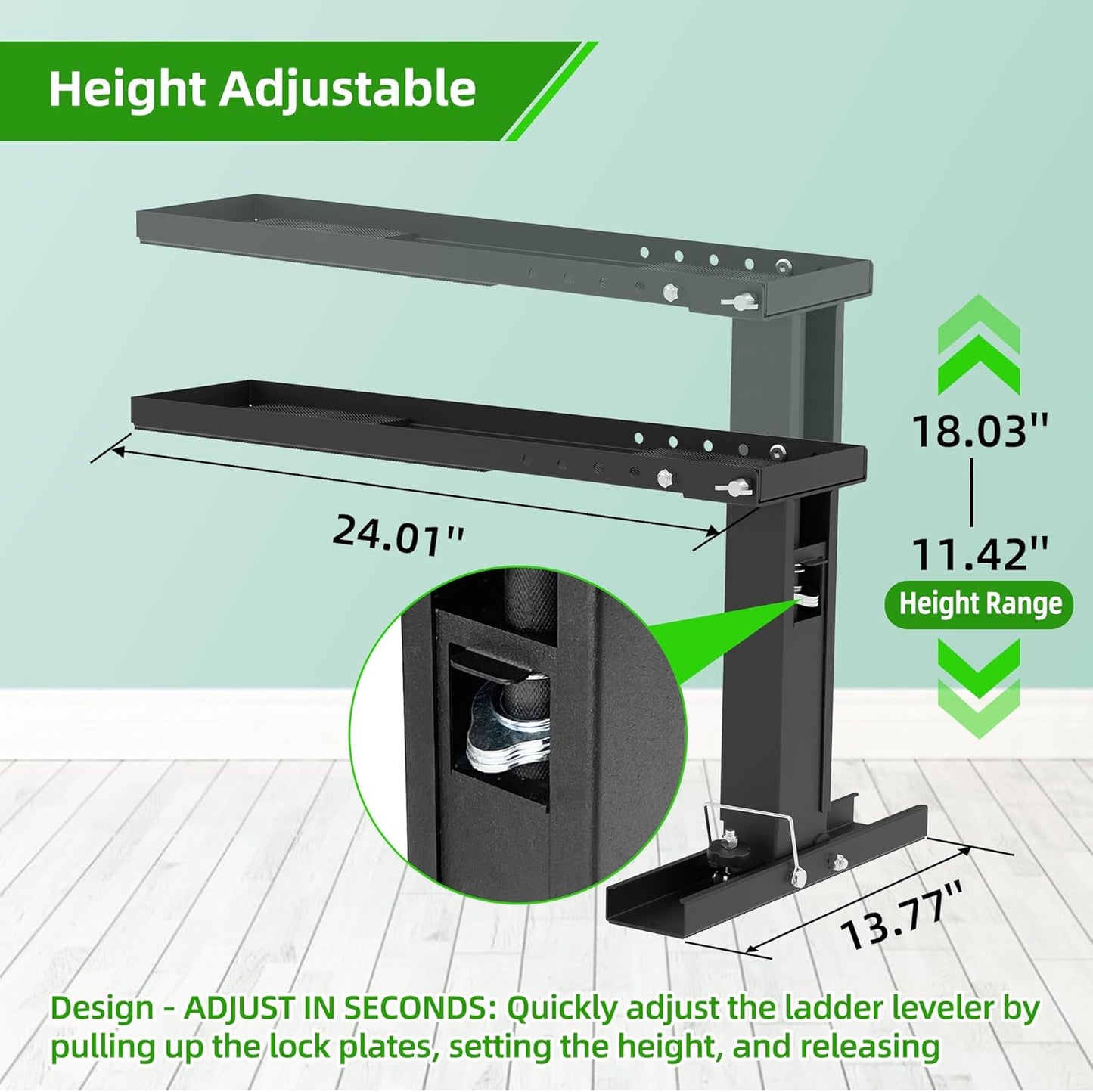 Ladder Leveler Heavy-Duty Stabilizer & Leveler with 880lbs Capacity, Adjustable Height/Length for Extension Ladders, Non-Slip Feet（Black）