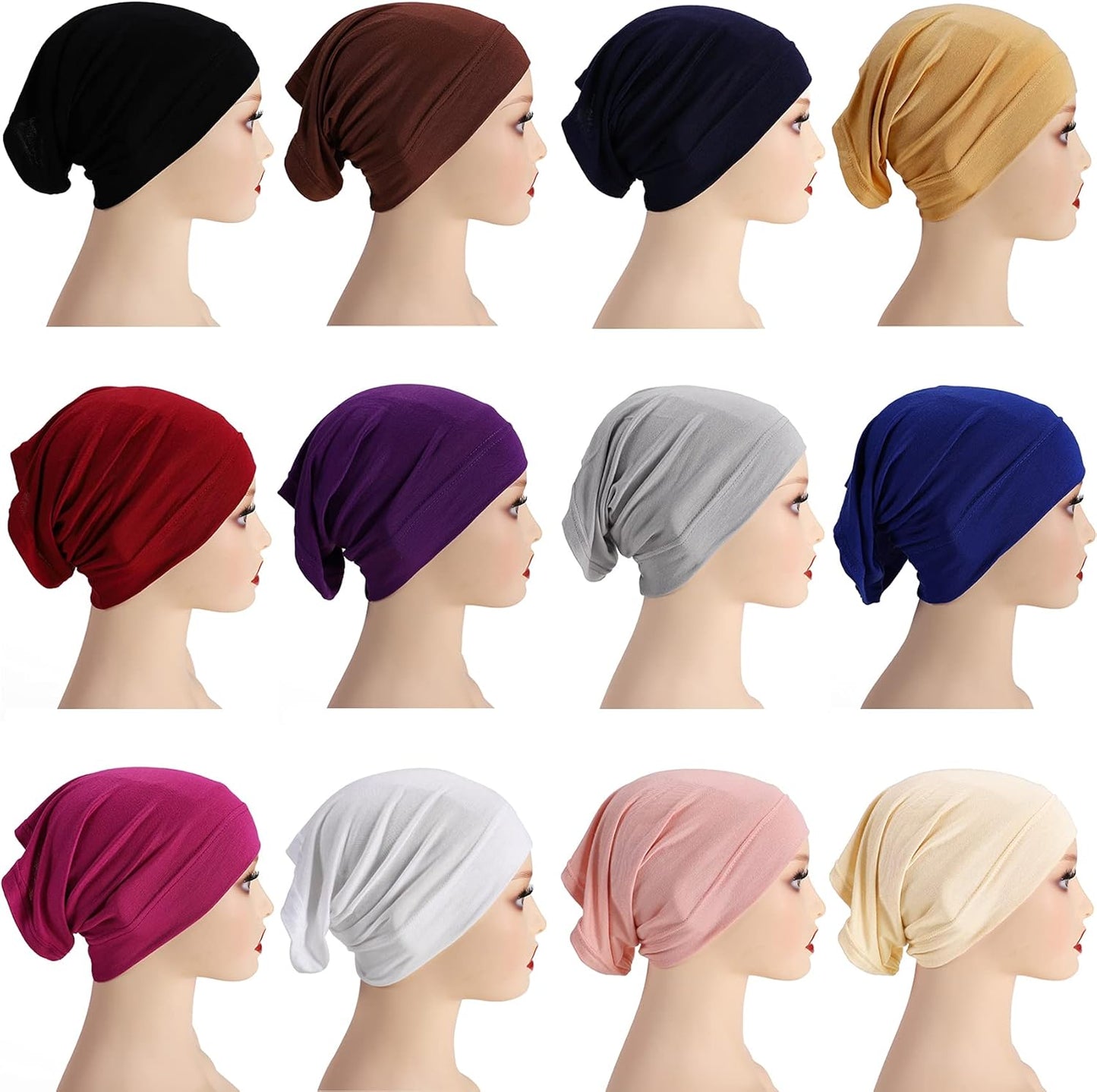 Messen 12 Pieces Under Scarf Hijab Cap for Turban Head Wraps Scarf Solid Color Hijab Tube Unisex Stretch Dreadlocks Tube