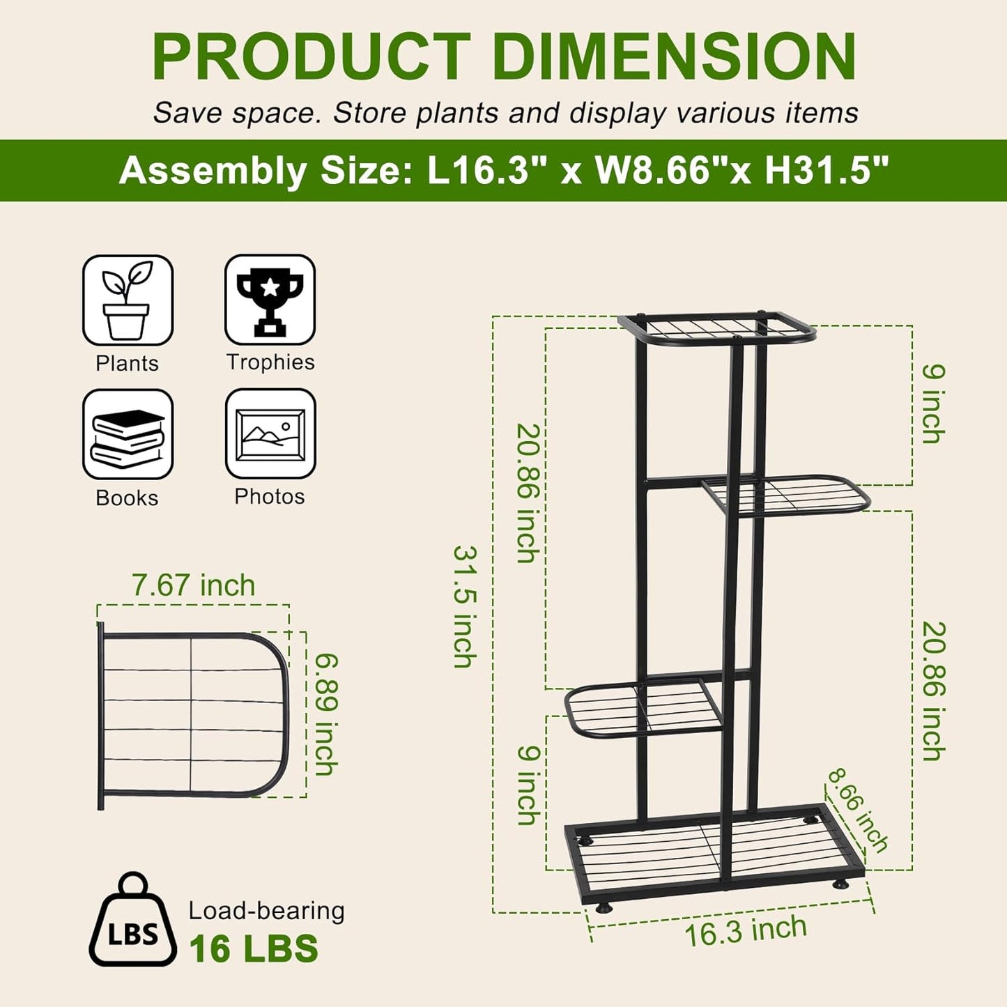 Plant Stand Indoor Outdoor, Corner Metal Plant Stands, Heavy Duty Tall Planter Shelf for Multiple Plants, Flower Pot Holder for Patio Garden Balcony Living Room (Black, 4 Tier-5 Potted)