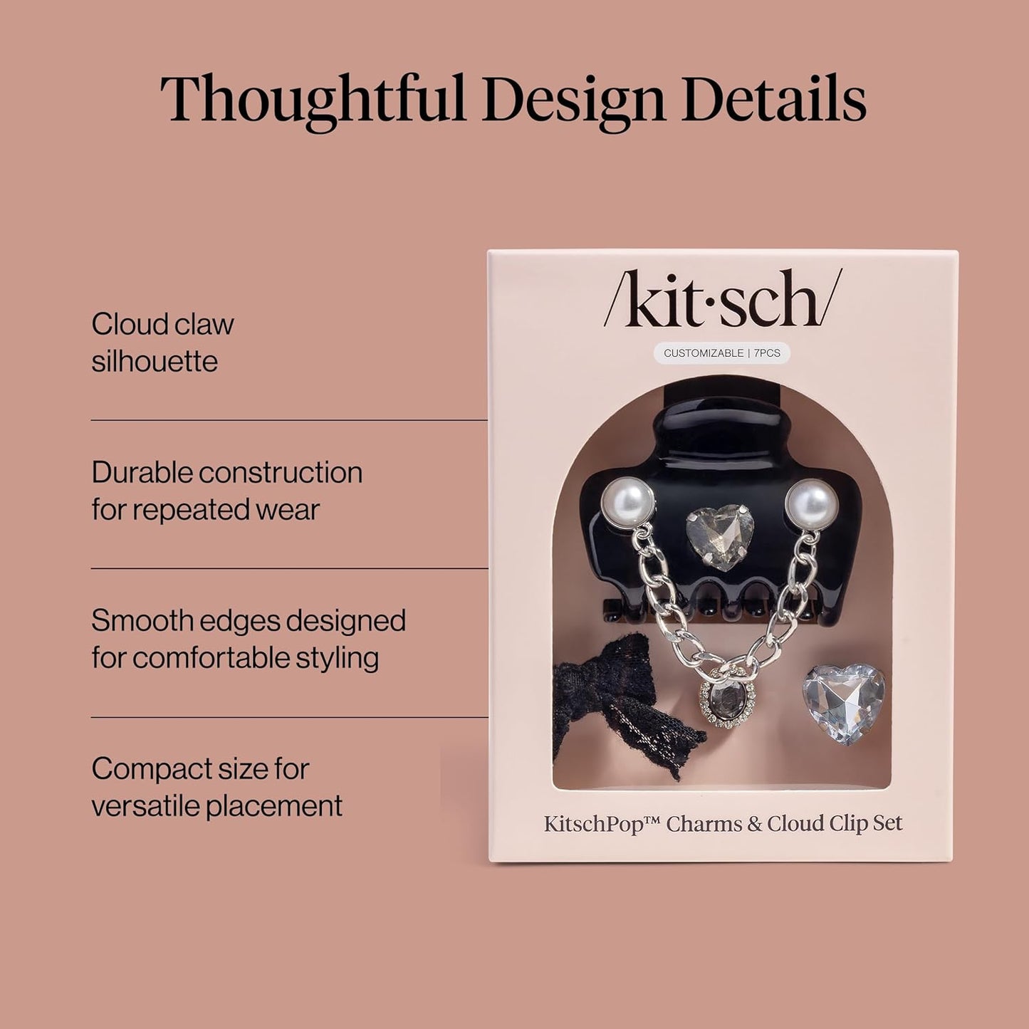 Kitsch Medium Hair Clips for Women – Strong Hold Claw Clips for Thick or Thin Hair – Recycled Plastic, Non-Slip, Durable (Vintage Black)