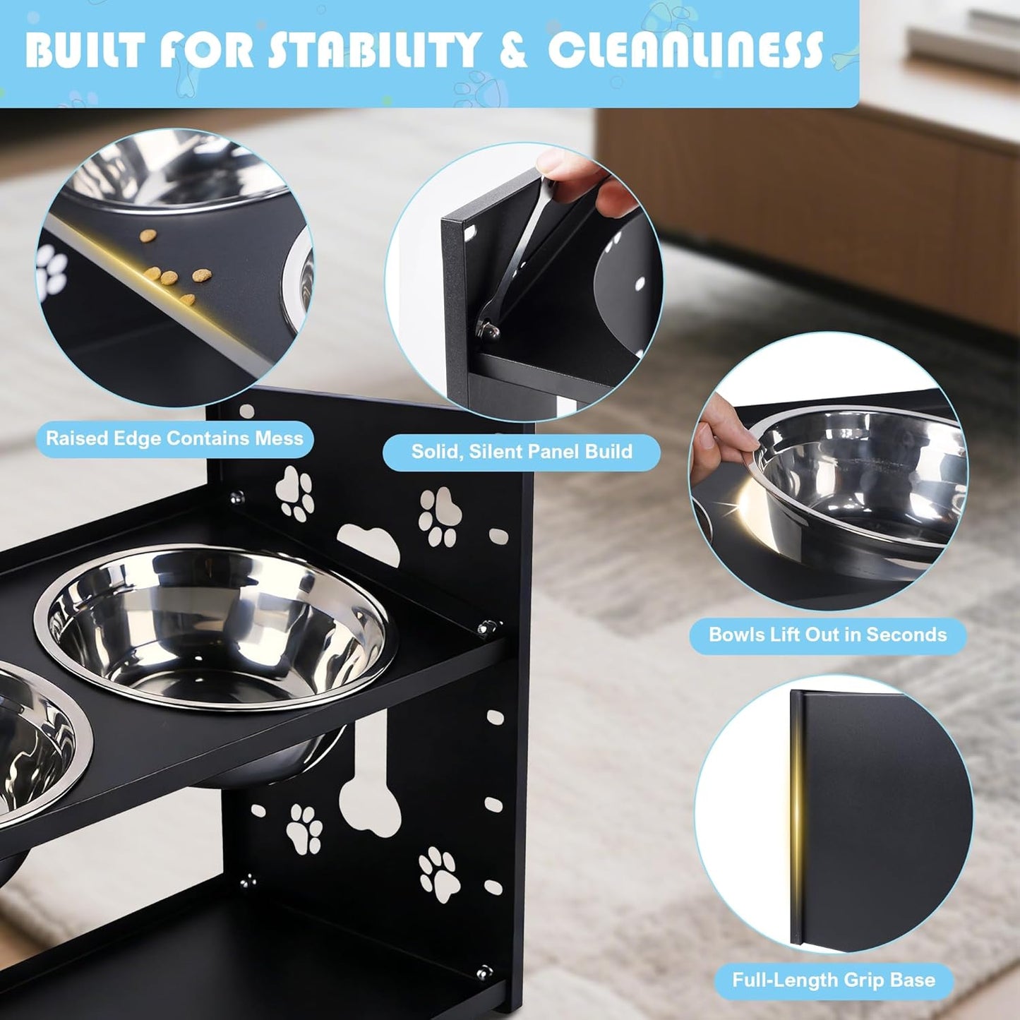 FORUP All-Metal Elevated Dog Bowls, Heavy Duty Cold-Rolled Steel Frame, 6-Height Adjustable Raised Feeder Stand with 2 Stainless Steel Bowls, Anti-Slip Rubber Feet for All Breeds (2.5"-12.2")