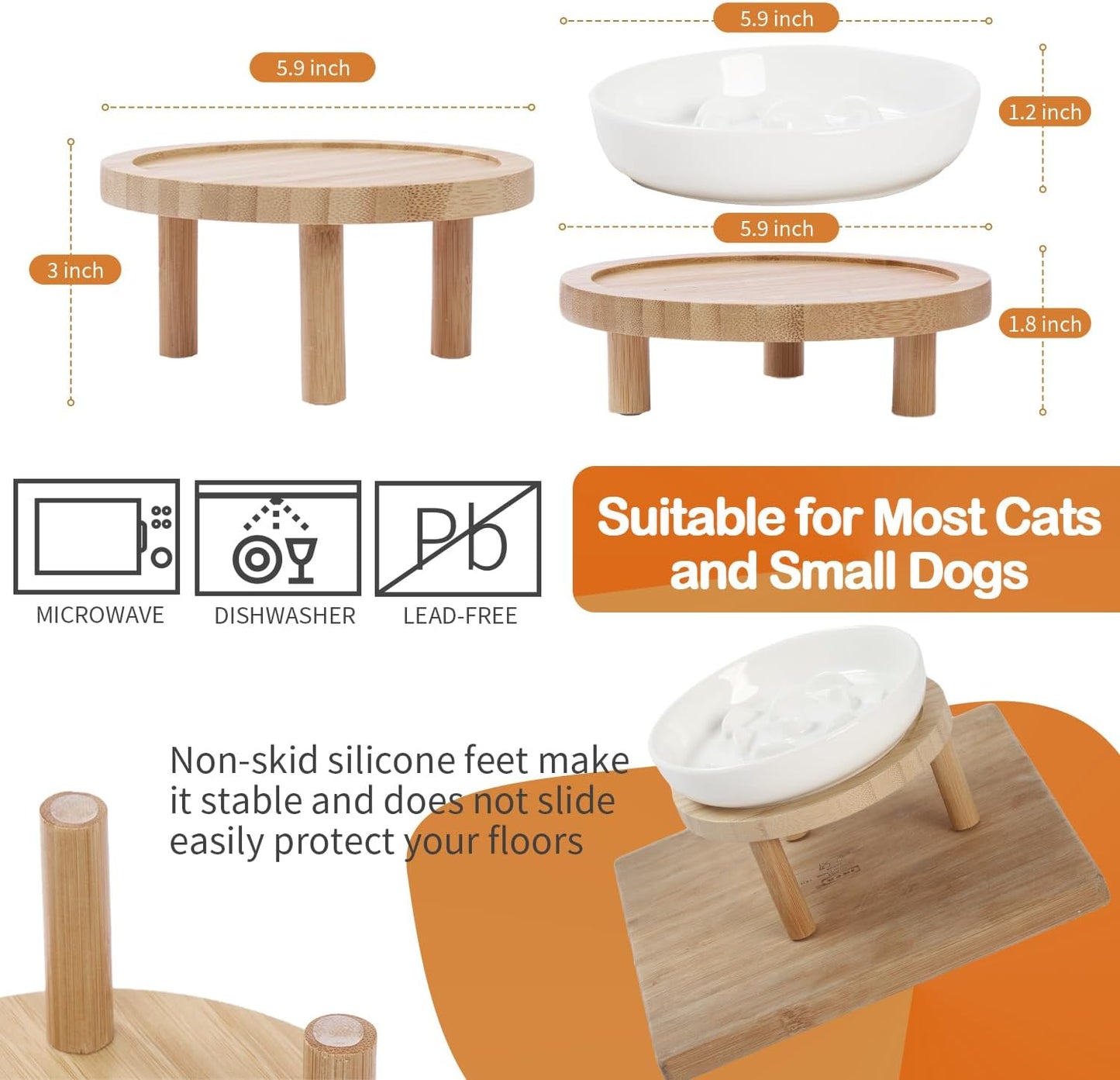 Raised Slow Feeder Cat Bowl, 5.9 Inch Wide Shallow Ceramic Elevated Glass Food Bowl Puzzle Feeders, Anti Vomit Cat Dish, Whisker Friendly Pet Plates Feeding Station for Indoor Cats, Kitten(2 Set)