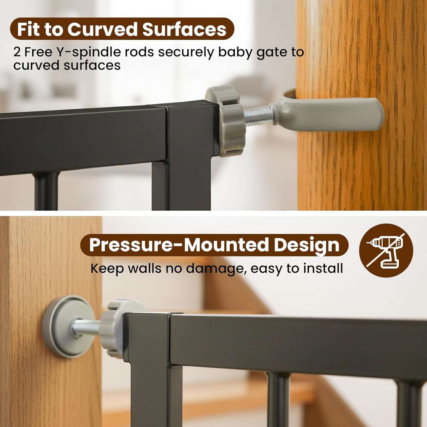 Baby Gate with Door, 26-40" Auto Close Dog Gate Indoor for Stairs Doorways, Easy Install Pressure Mounted Pet Gate, Easy Walk Through Child Safety Gate for The House, Black