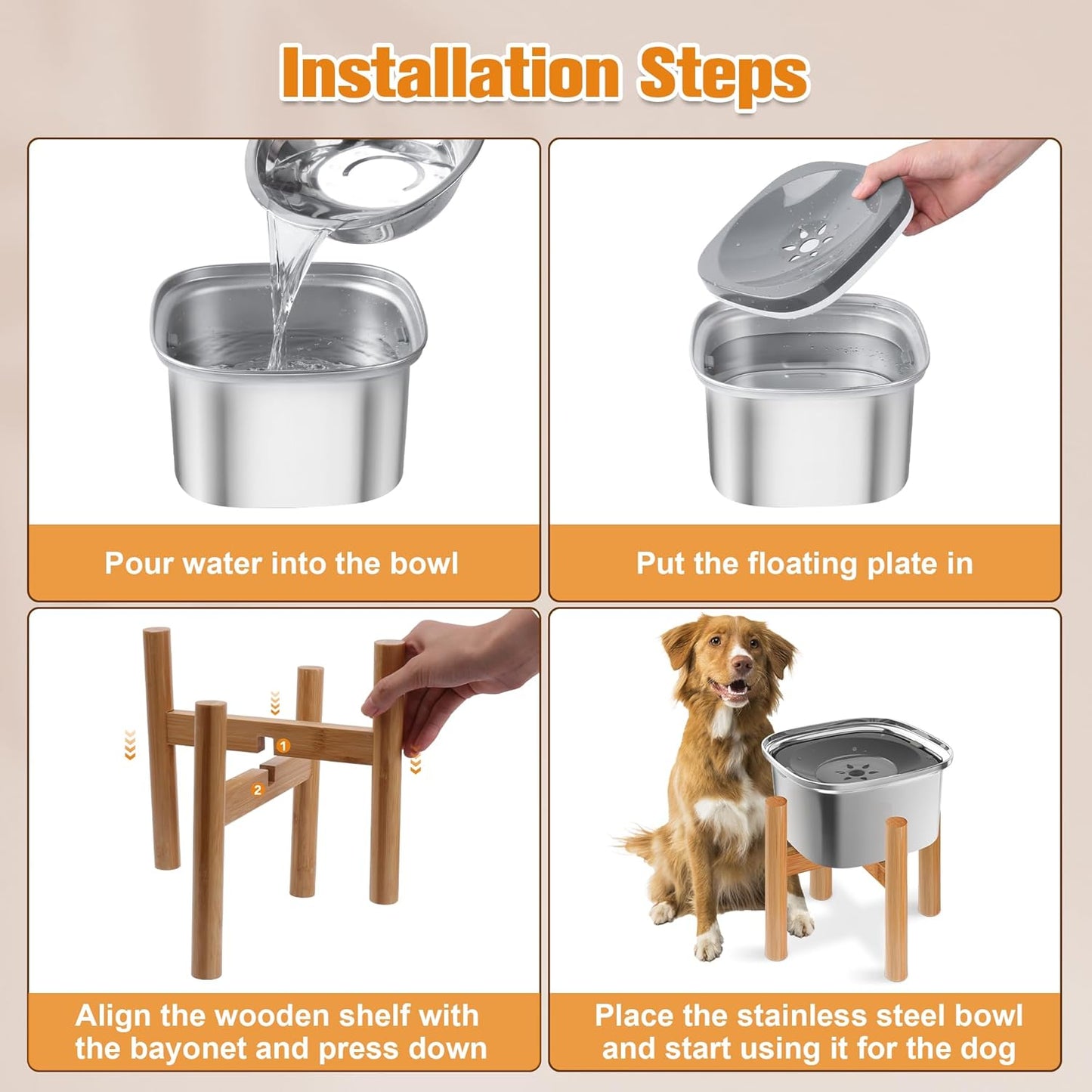 Decflow 3L Elevated Dog Water Bowl, Stainless Steel Raised Food Dispenser with Stand, Large Capacity No Spill Dog Water Bowl for Small, Medium and Large Dogs