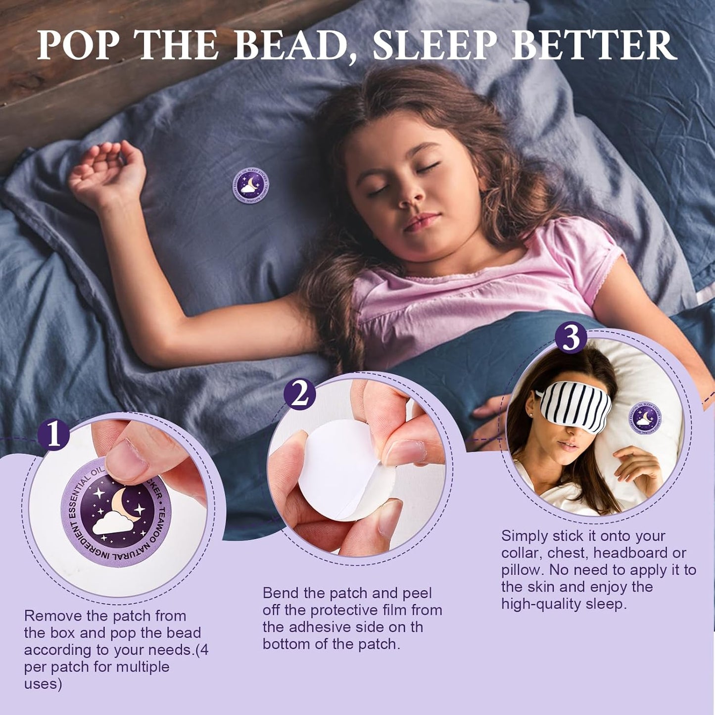 Kids Sleep Patches, Goodnight Sleep Oil Bead Sleeping Aid Patches (30 PCS, Serving Up to 120 Nights), Upgraded Sweet Dream Formula with 100% Natural Plant Ingredients