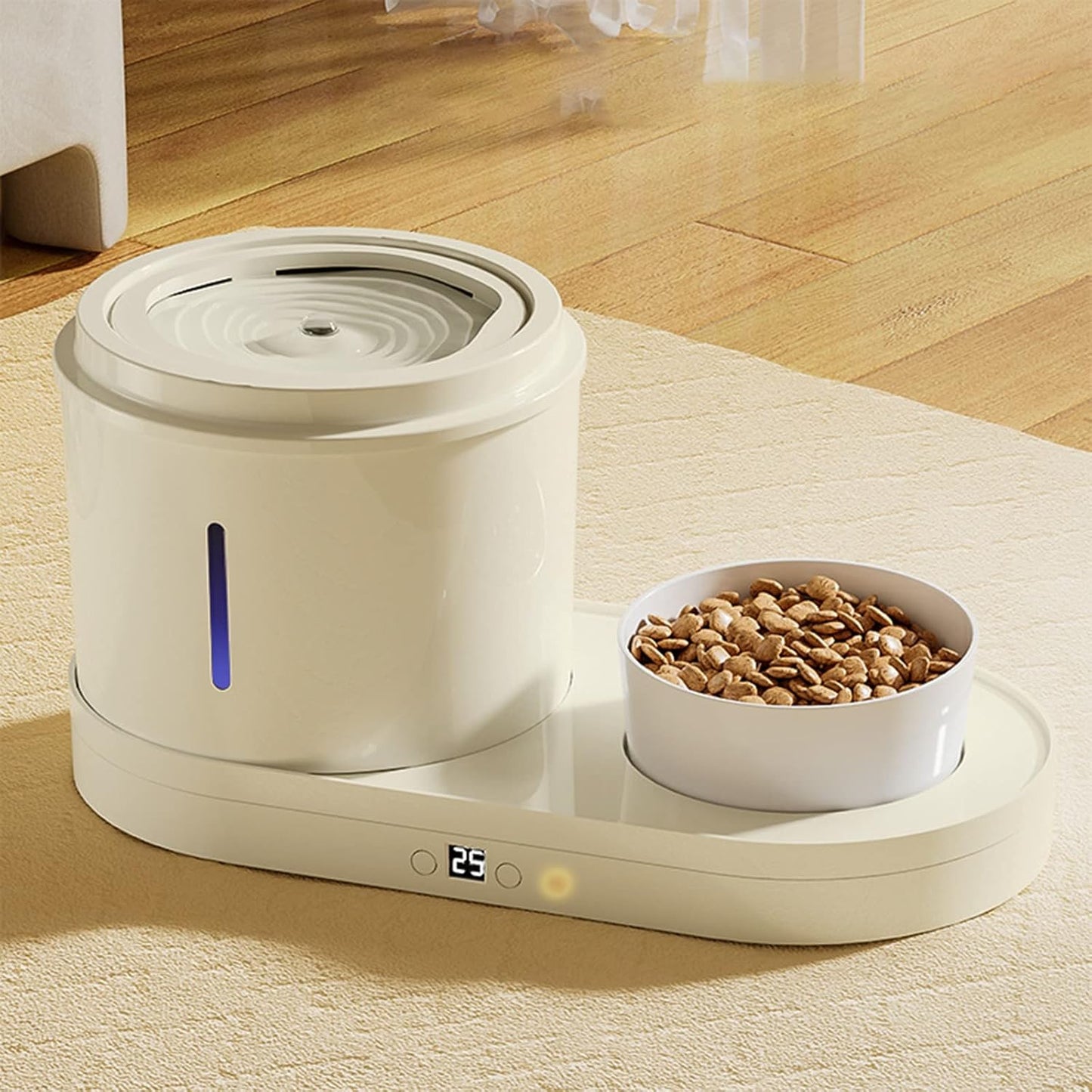 Thermostatic Pet Water Dispenser, Smart Heating Cat Feeder, 85 OZ Large Capacity Food Dispenser, Ultra-Quiet Dual Power Supply Drinking Bowl, 2 Modes, 4-Layer Purification (White)