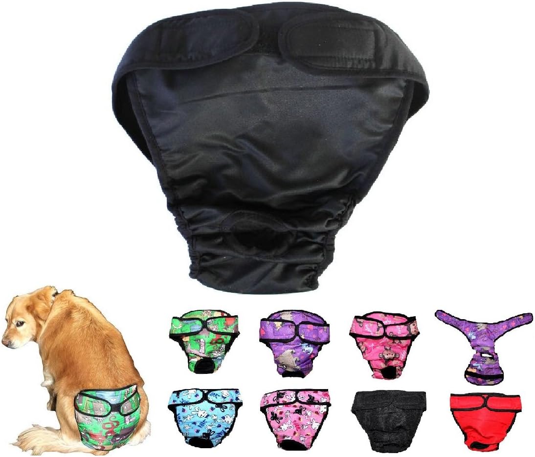 Dog Diaper Reusable Washable Female Girl for Medium & Large Big Dog Breeds Size L, XL, XXL (Large: Waist 20" - 24", Black)