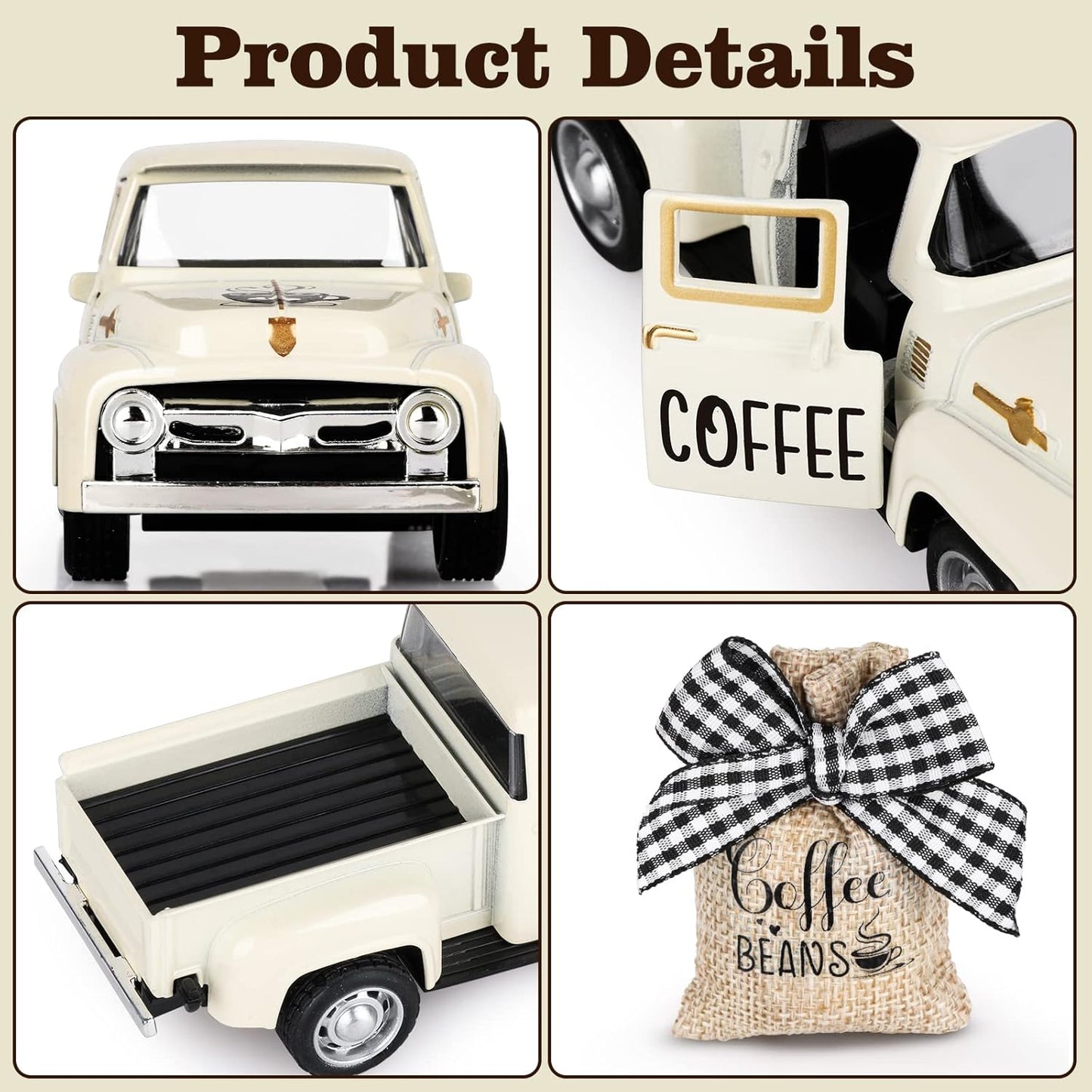 Hooqict Coffee Decor for Coffee Bar Metal Truck with Coffee Beans Burlap Sack Vintage Pickup for Farmhouse Kitchen Decor Coffee Station Home Coffee Bar Accessories Coffee Shop Decor