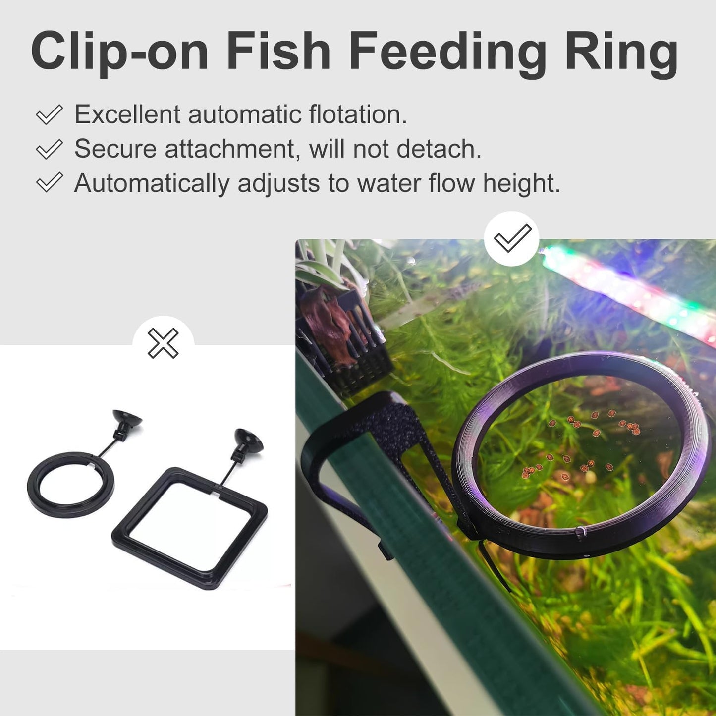 Clip On Fish Feeding Ring, Floating Aquarium Feeder, Non-Shedding Fish Food Holder for Betta Goldfish Guppy Turtle