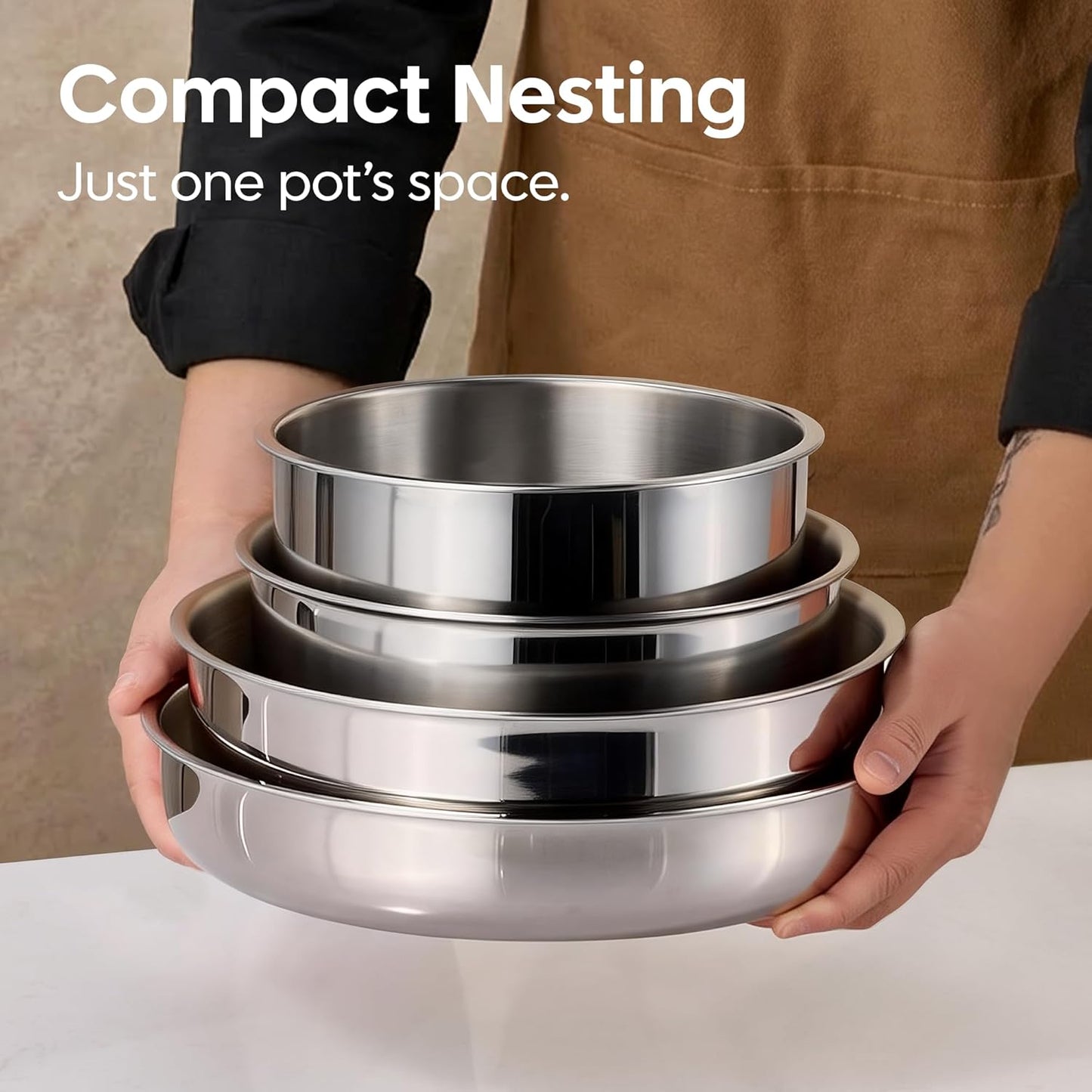 CAROTE 13 PCS Tri-Ply Stainless Steel Cookware Set with Detachable Handle, Pots and Pans Set, Induction Kitchen Cooking Sets, RV/Camping Cookware, Oven Safe