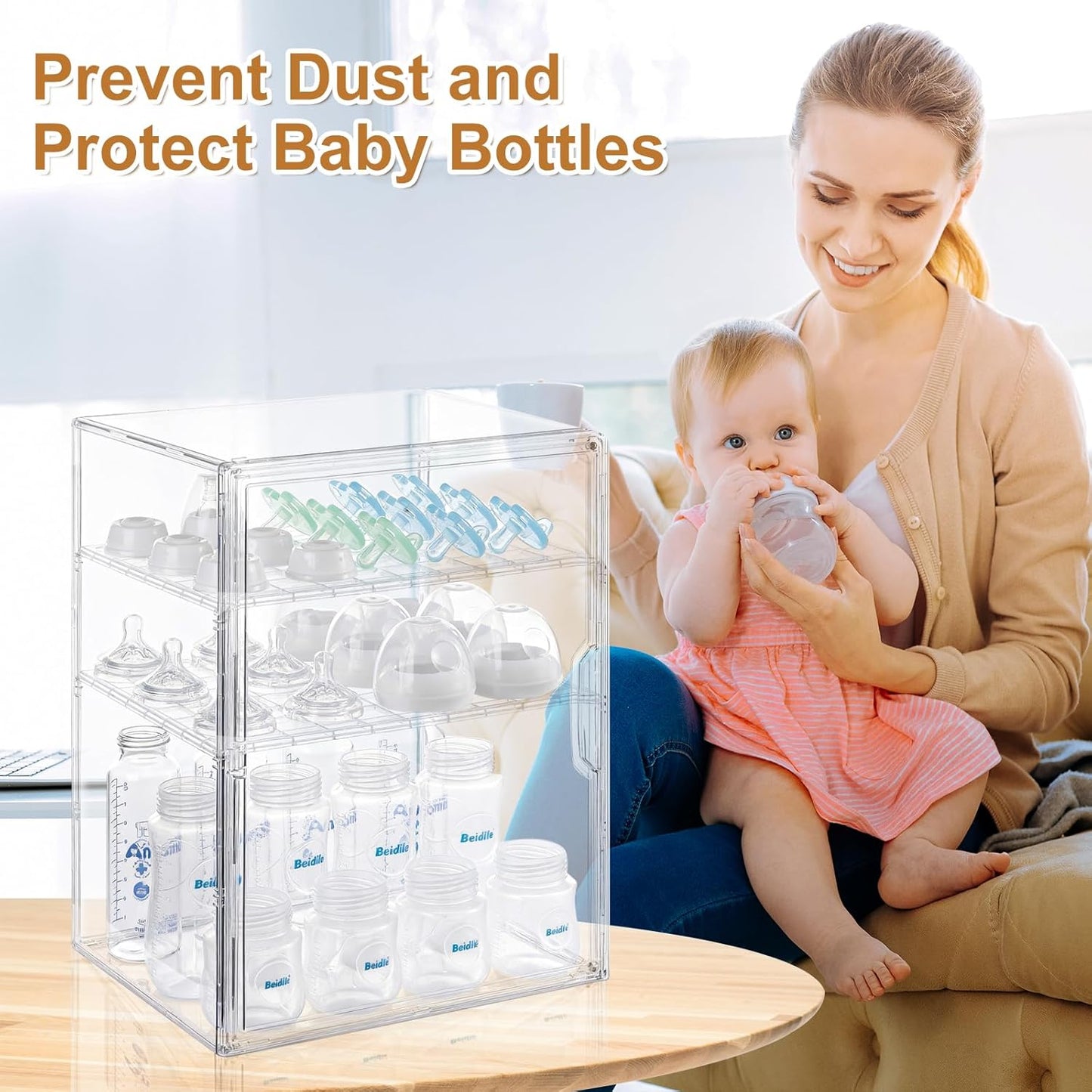 Baby Bottle Organizer – 3-Tier Bottle Storage Organizer Baby for Bottles, Nipples, Pump Parts, Food Jars – Clear Nursery Cabinet for Countertop and Kitchen