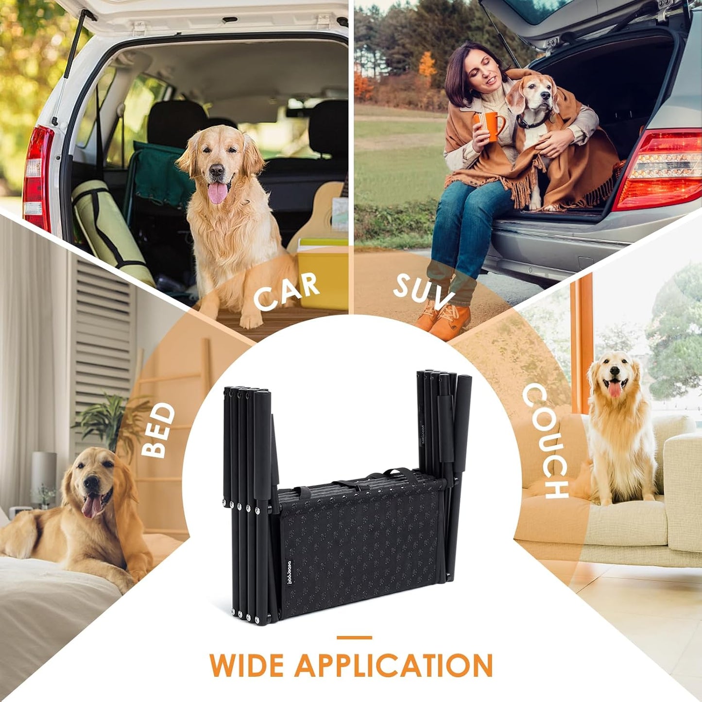 Portable Folding Pet Stair for Large Dog Ramp with Non-Slip Rug Surface, Lightweight Dog Ramps for Cars, SUVs, High Beds and Trucks, Pet Steps for Large Dogs,