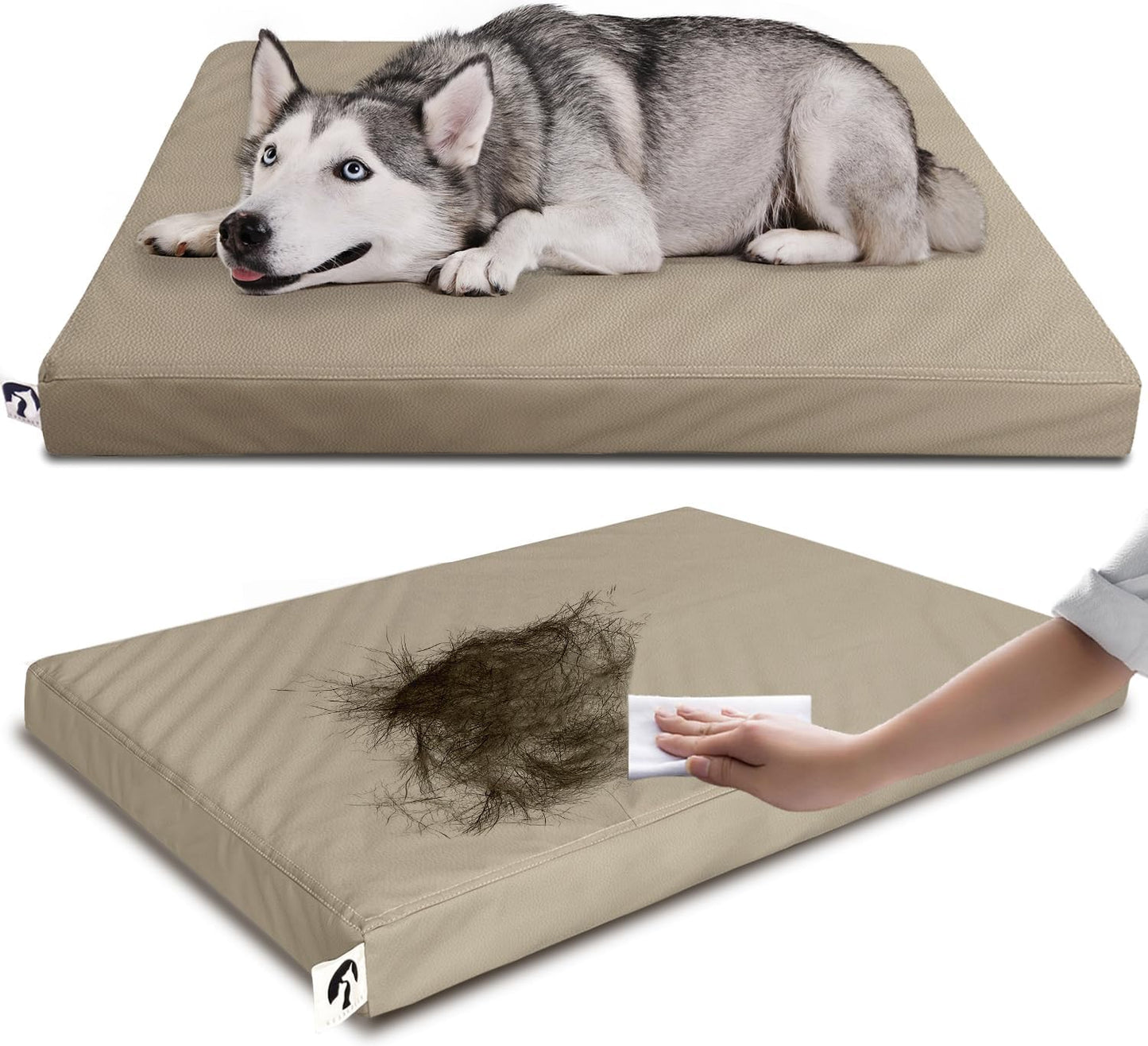 Waterproof Dog Bed for Crate Pad, Leather Brown Hair Resistant Dog Beds with Wipeable Covers, Easy Clean Large Mattress Pet Mat