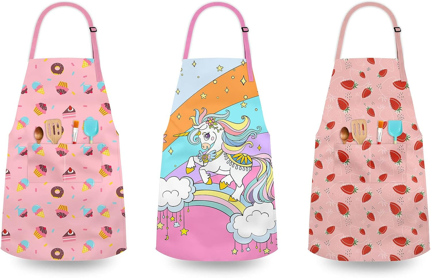 Kids Aprons for Girls Toddler Aprons with Pockets for Kids Cooking Baking Painting Crafting Art Gardening Adjustable