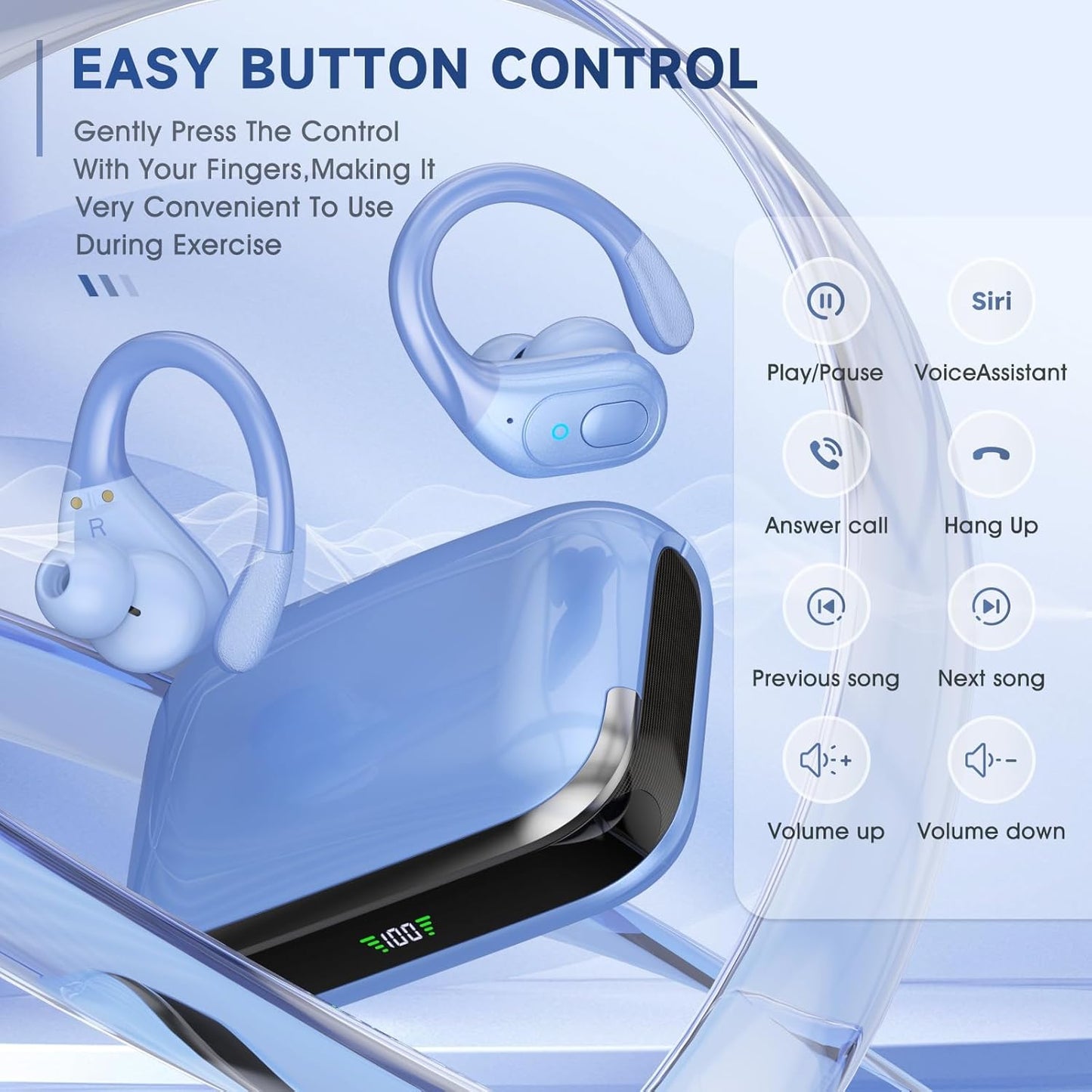 Wireless Earbuds Bluetooth 5.4 Headphones, Noise Canceling Ear Buds with 75hr Playtime, LED Power Display, IPX7 Waterproof Earphones Over Ear Earphones for Sports/Workouts