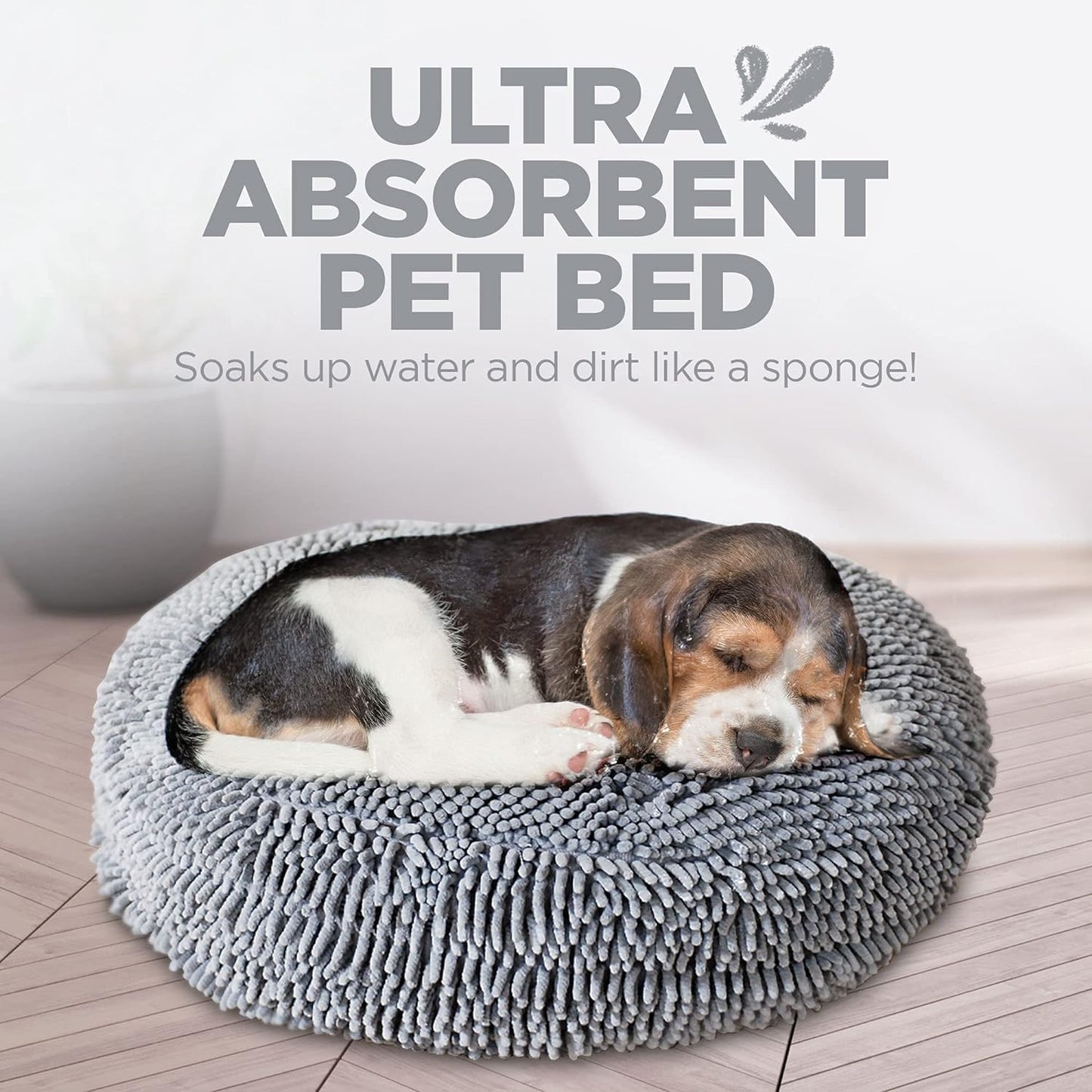 Soggy Doggy Super Snoozer Dog Bed - Microfiber Chenille Round Bed for Dogs - Moisture Wicking Comfort - Removable Washable Cover (Gray, Extra-Large 42”x42”x7”)