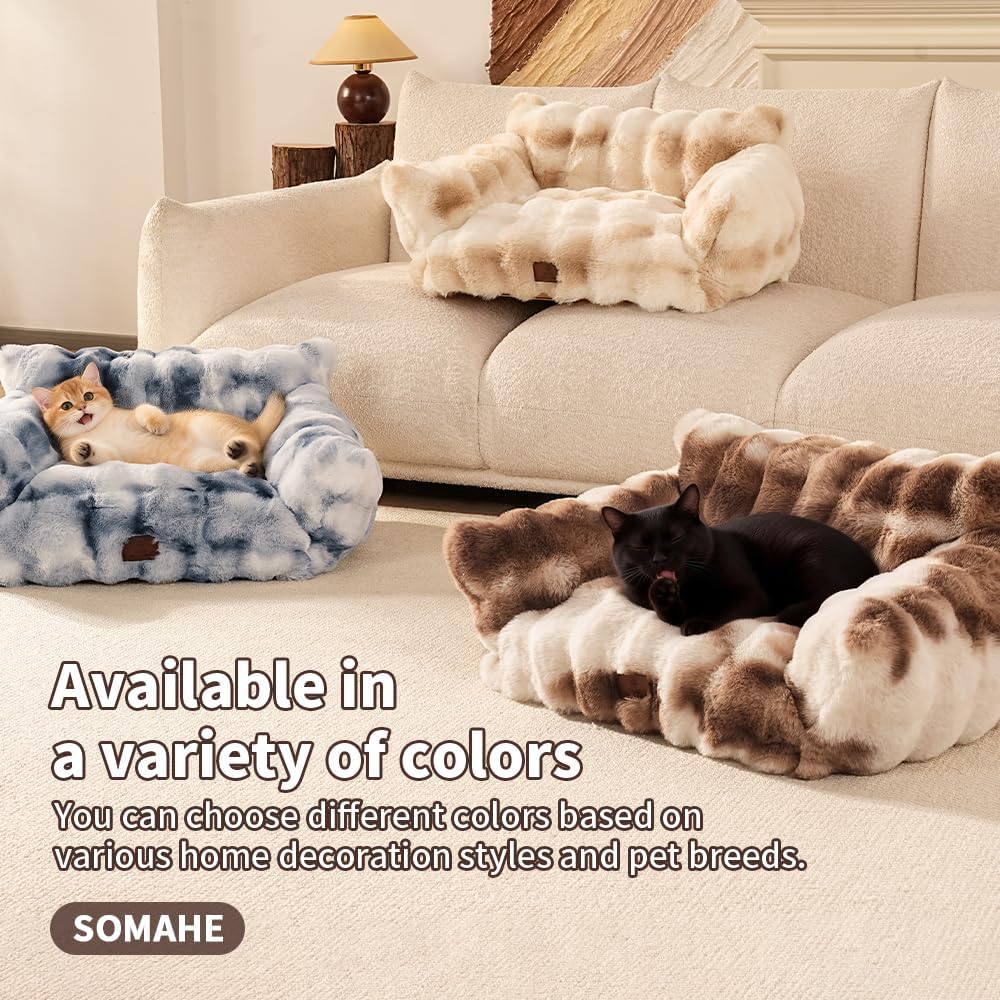 Cat Bed for Indoor Cats Dog Couch Cat Couch Bed Washable Dog Beds for Small Dogs & Cats with Removable Cover, Fluffy Pets Couch with Non-Slip Bottom 24"X18"X10"Coffee