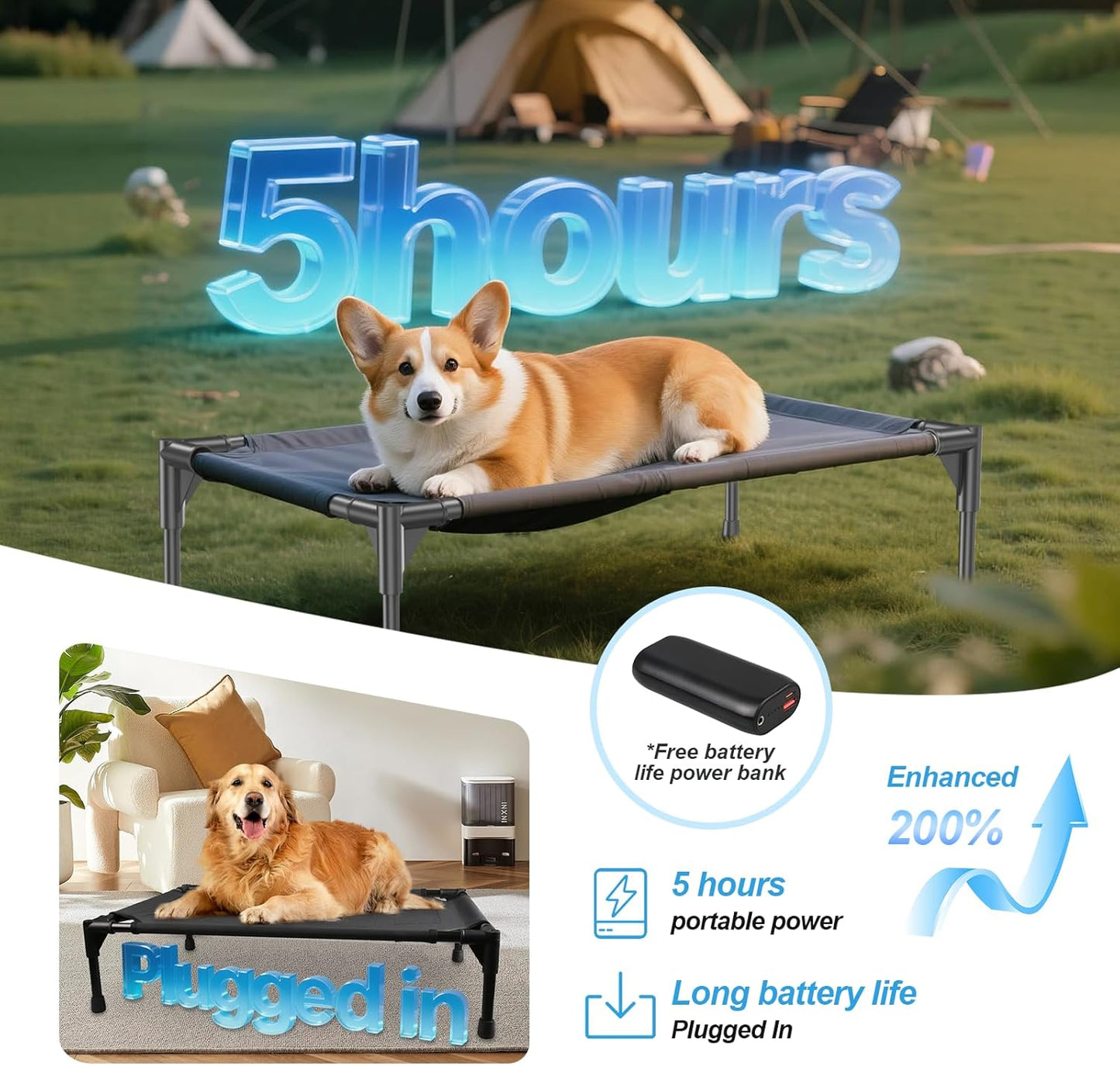 Cooling Elevated Dog Bed with 4 Cooling Modules PVC Cover, Anti-Slip Base & Stainless Steel Frame for Dogs, Cats, and Kids - Indoor & Outdoor Use