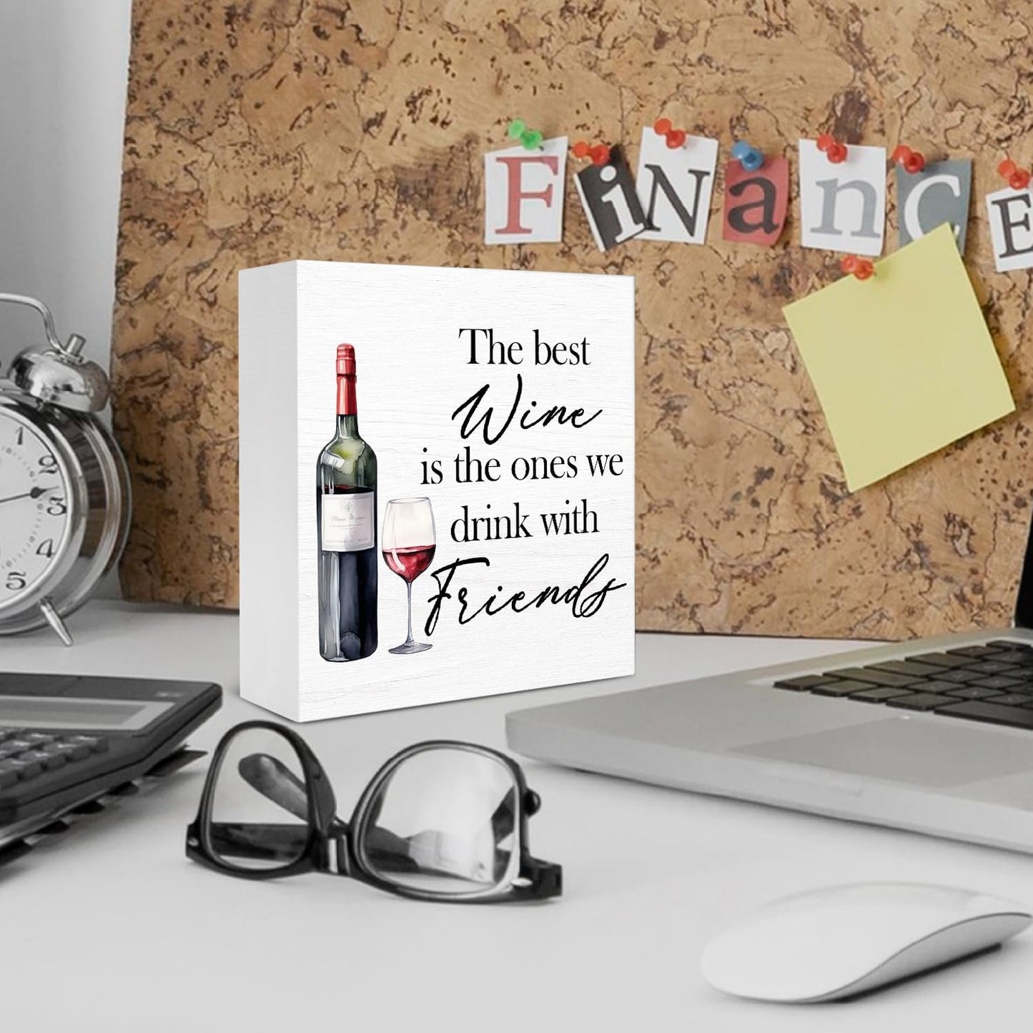 Wine Bar Decor Wooden Box Sign, the Best Wine Is the Ones We Drink with Friend Wood Signs for Bar Cart Pub Home Kitchen Lounge Desk Table Shelf Decor, 5x5 Inch
