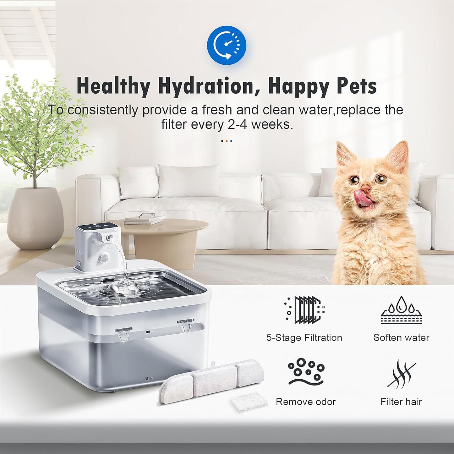 8 Packs Replacement Filters for DownyPaws Battery Operated Cat Water Fountain DPWFP6, 4 Months Set of Replacement Filters for DownyPaws 84oz/2.5L Fursink Wireless Pet Water Fountain