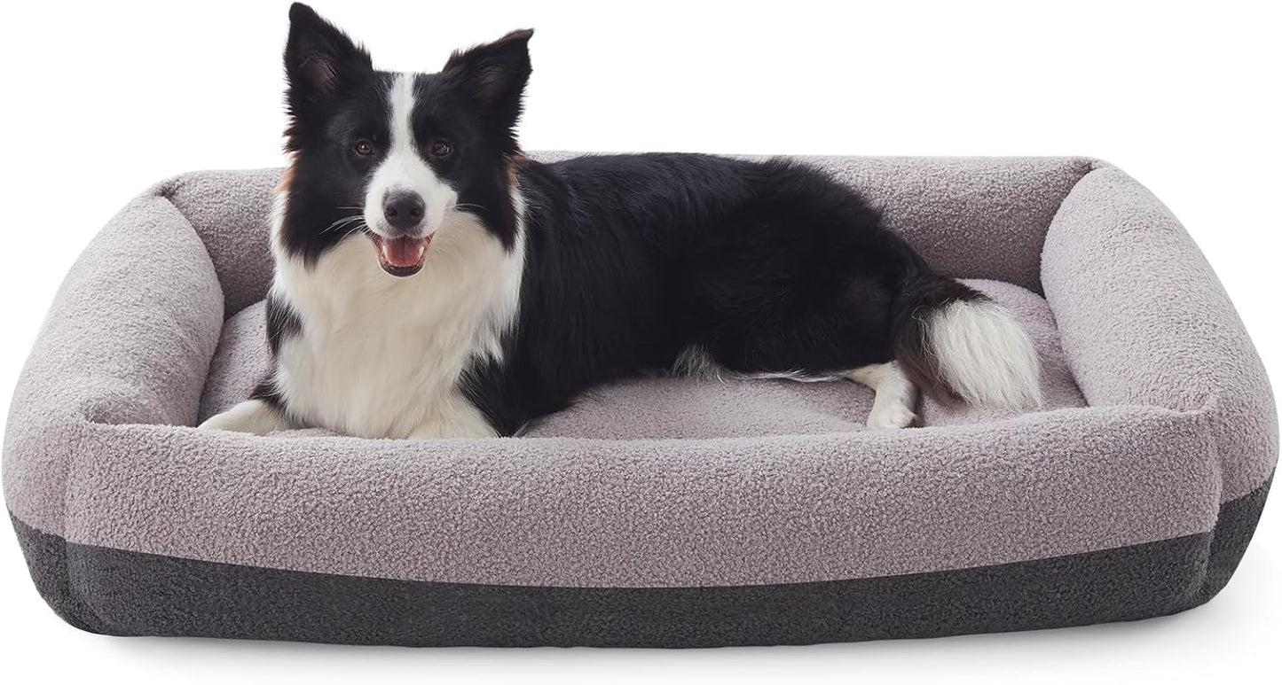 FURTIME Dog Bed Large Sized Dogs, Washable Comfy Fluffy Medium Dog Beds, Removable Zipper Cover Machine Wash, Soft Orthopedic Bed Durable Pet Cuddler with Anti-Slip Bottom, 36"x27"x8", Grey