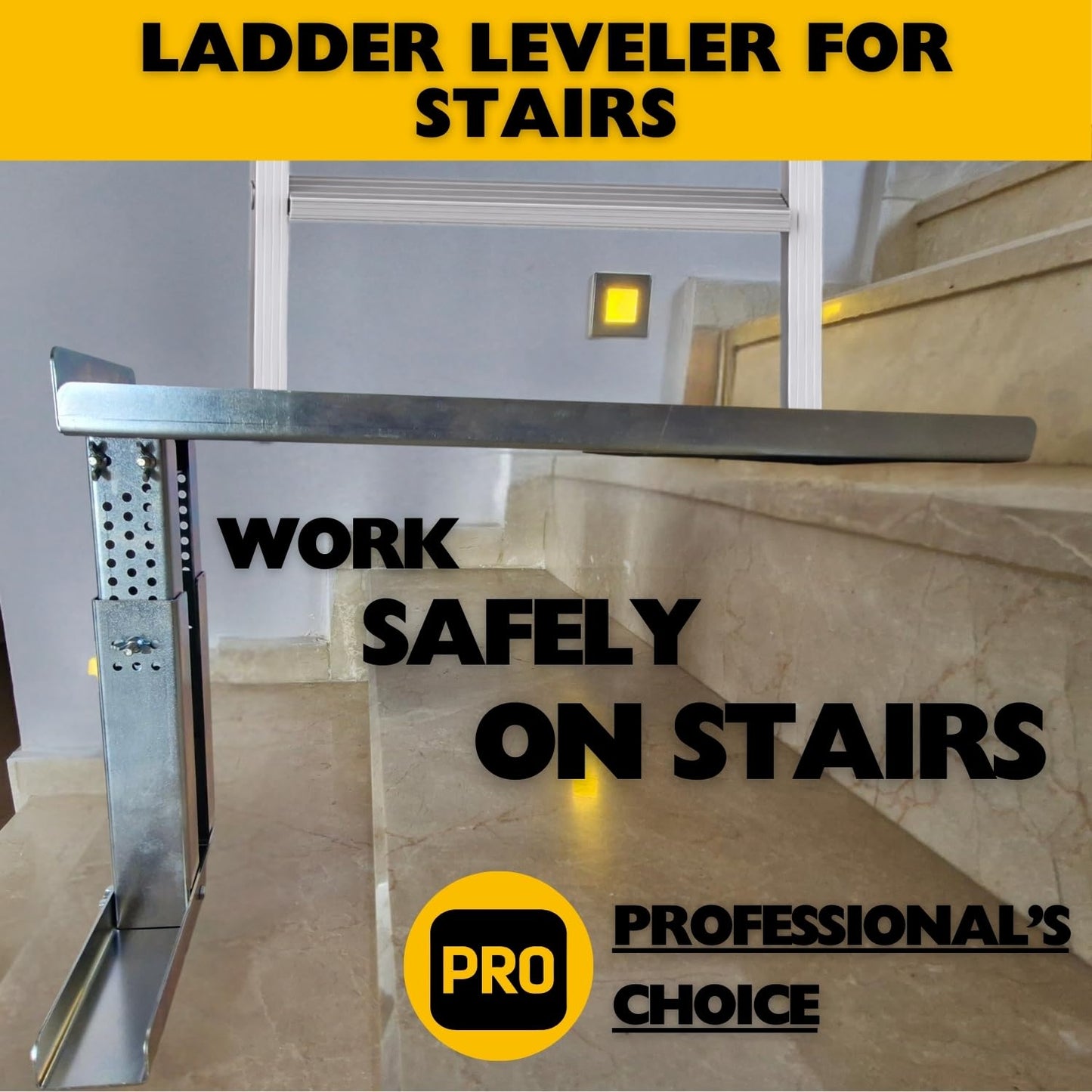Renovatio Stair Ladder Platform – Ladder Extender & Ladder Leveler for Stairs, Heavy-Duty Adjustable Stabilizer Feet, Galvanized Steel Stairwell Scaffold Platform, 450 lb Load, 24" x 5.5"