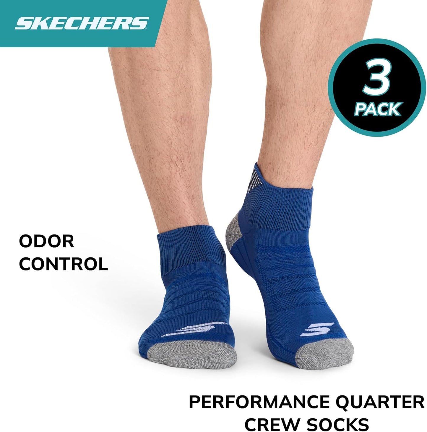 Skechers Men's 3-pack Performance Golf Quarter Crew Socks, Odor Control & Mesh Ventilation