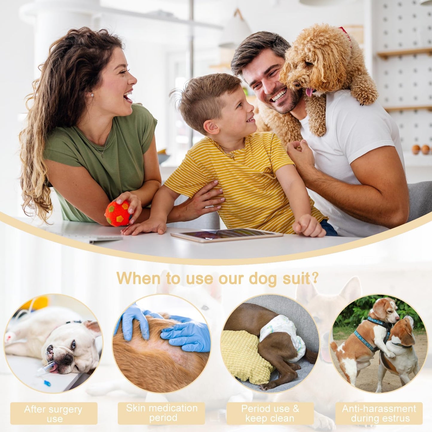 Etdane Dog Diapers Sanitary Panties Physiological Period Shirts Surgical Recovery Suits for Male and Female Dogs White Stripe Small