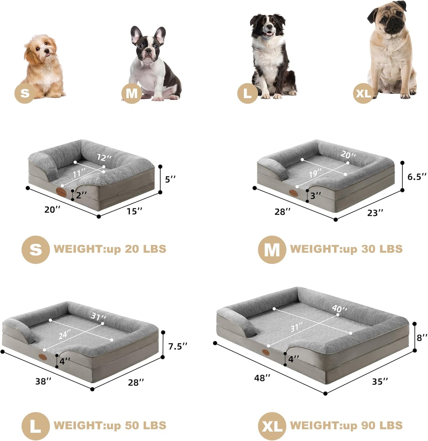 Pet Bed for Large Dogs and Cats, Waterproof Orthopedic Dog Sofa Bed, Supportive Foam Pet Couch Bed with Washable Removable Cover, Waterproof Lining and Nonskid Bottom(Medium, Grey)