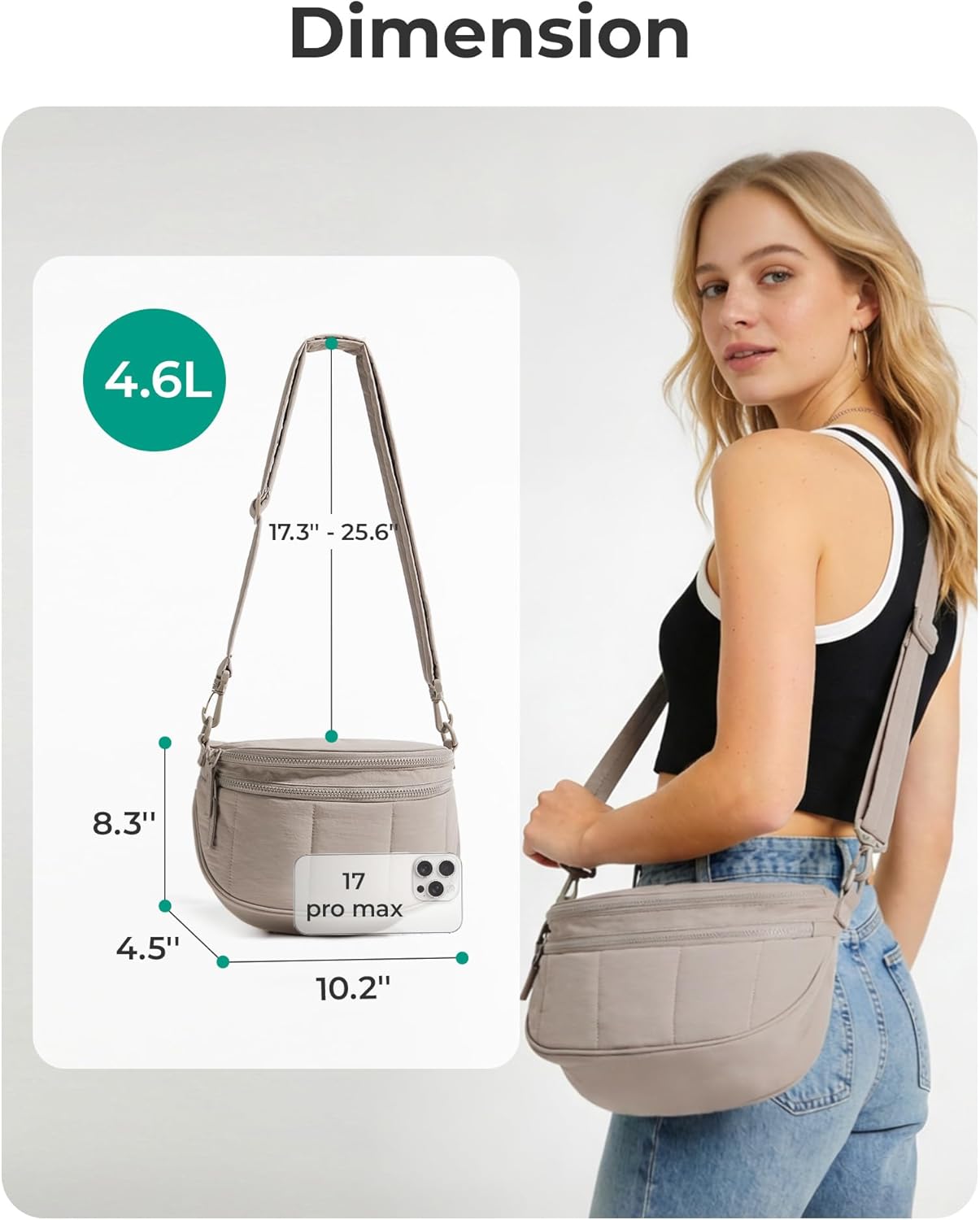 BAGSMART Cross Body Purse, Medium Crossbody Bags for Women Travel Purse, Quilted Puffer Bum Bag Handbag Wallet with Pockets