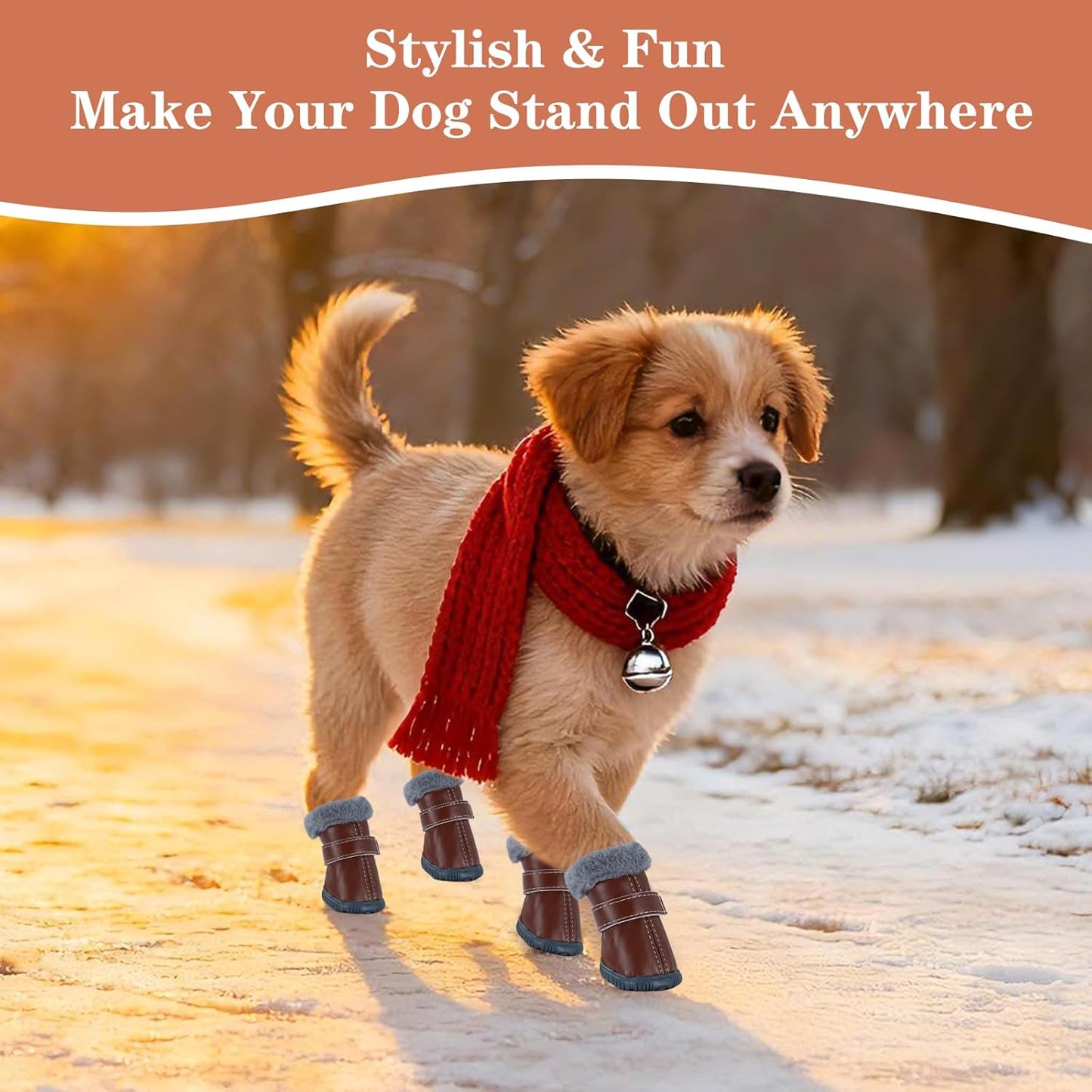 Dog Cowboy Boots for Small Dogs, Dog Shoes and Paw Protectors with Soft Gray Fluffy Lining, Non-Slip Rubber Sole, Adjustable Velcro Strap for Secure Fit, Perfect for Winter Snowy Days