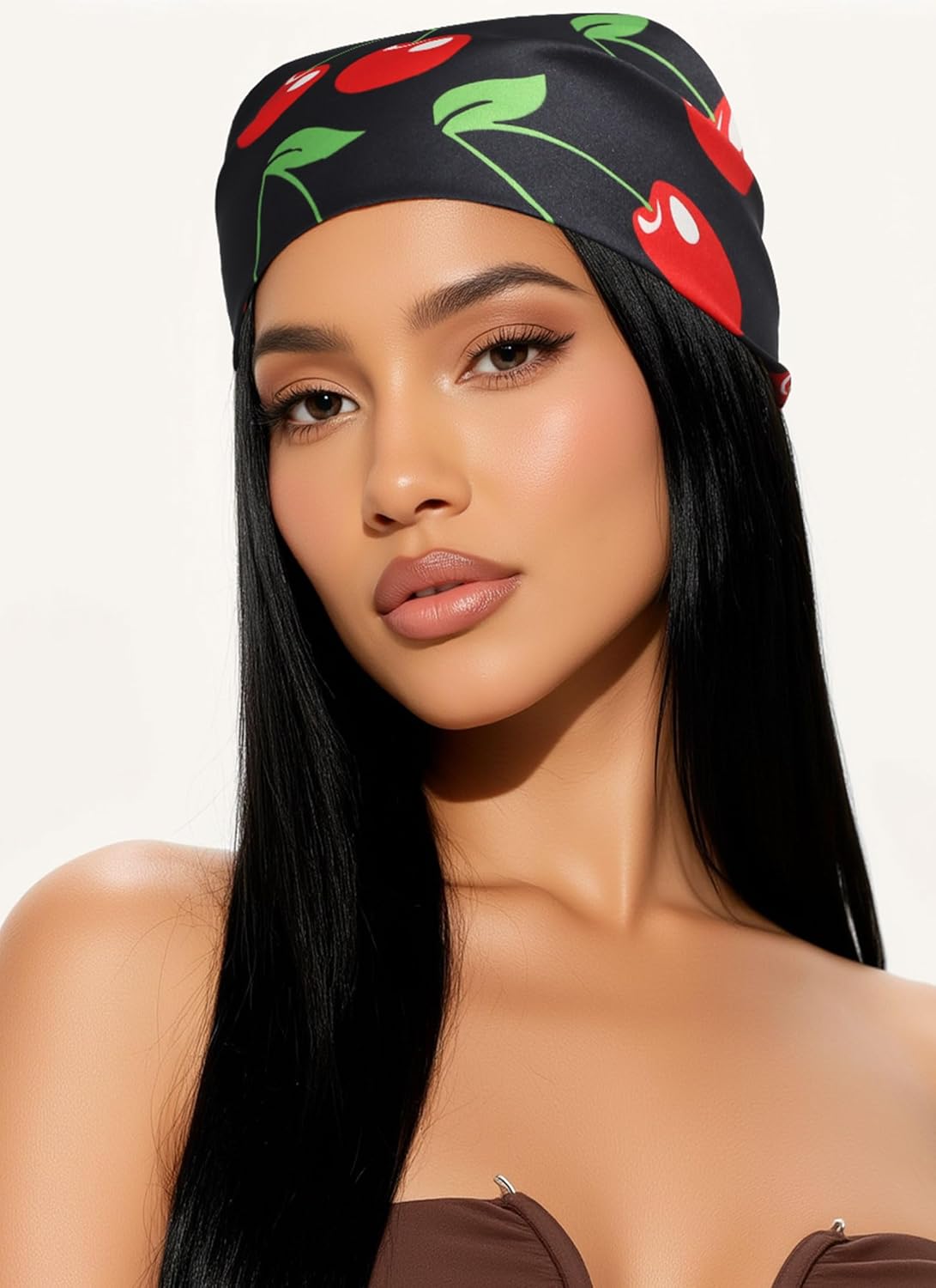CHLINS 27.5” Cherry Square Head Scarf Hair Scarf for Women's Hair Silk Bandana Head Wrap for Sleeping & Handbags Accessories