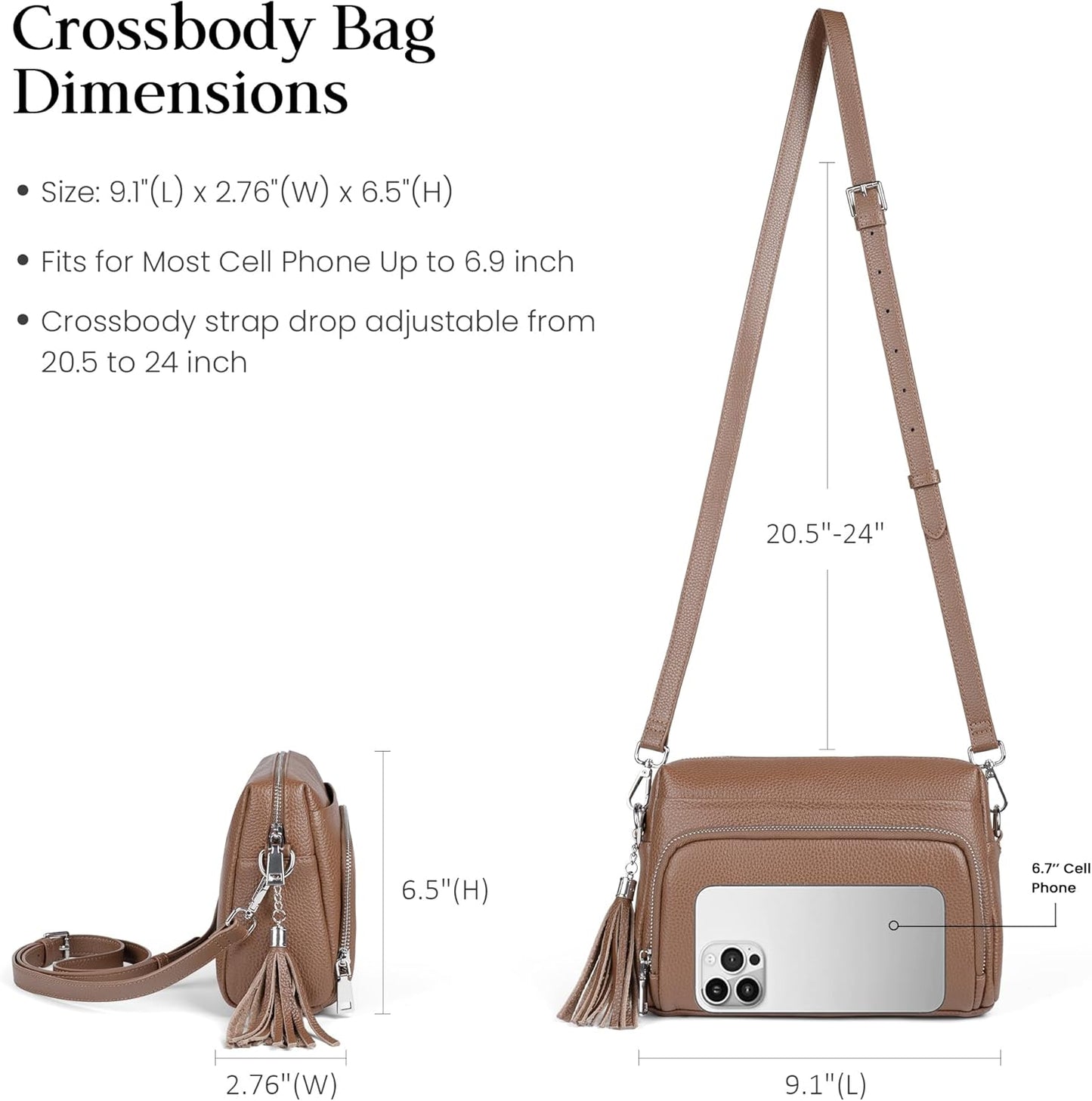 befen Genuine Leather Crossbody Purses for Women Small Crossbody Bags Purse with Built in RFID Blocking Wallet