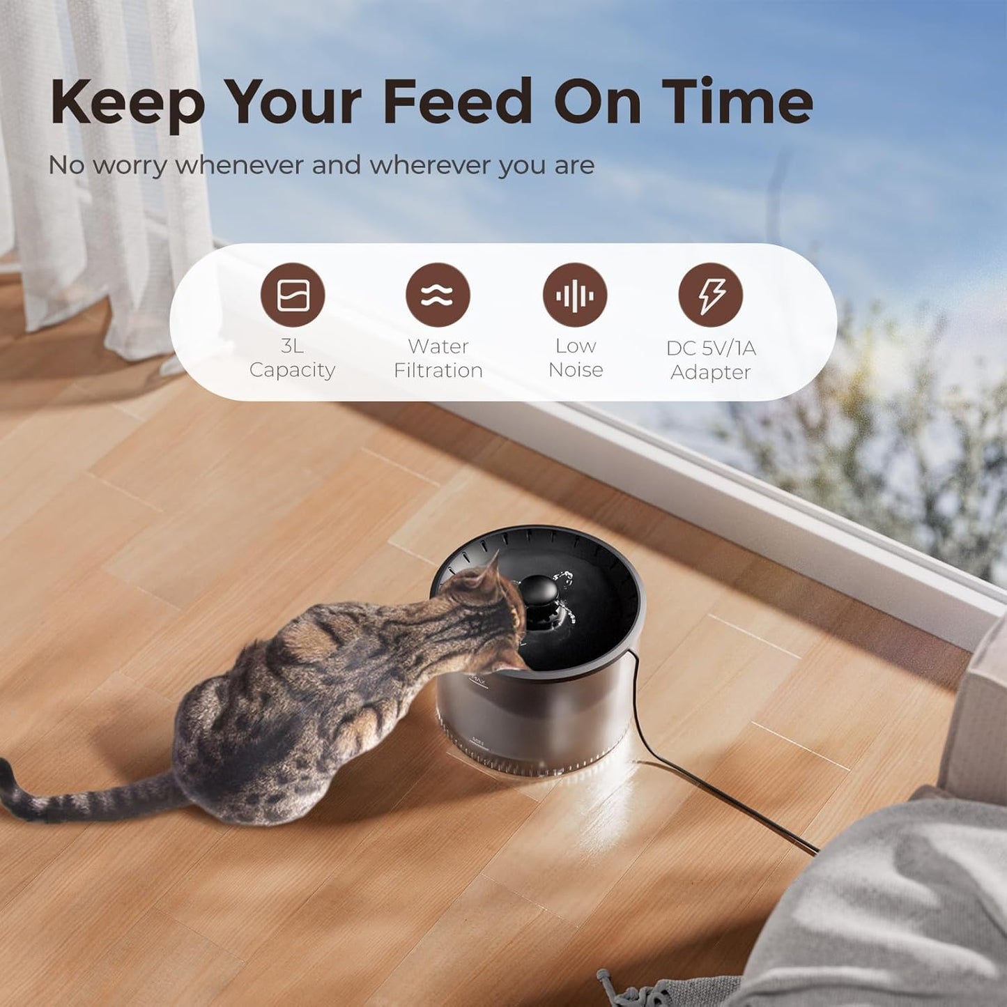 Cat Water Fountain, 3L Indoor Pet Water Dispenser, Silent Pump, Removable for Cleaning, Two Outflow Modes, with Filter Cartridge, Small Dog&Cat Fountains for Drinking (Filter Cotton, Water Fountain)