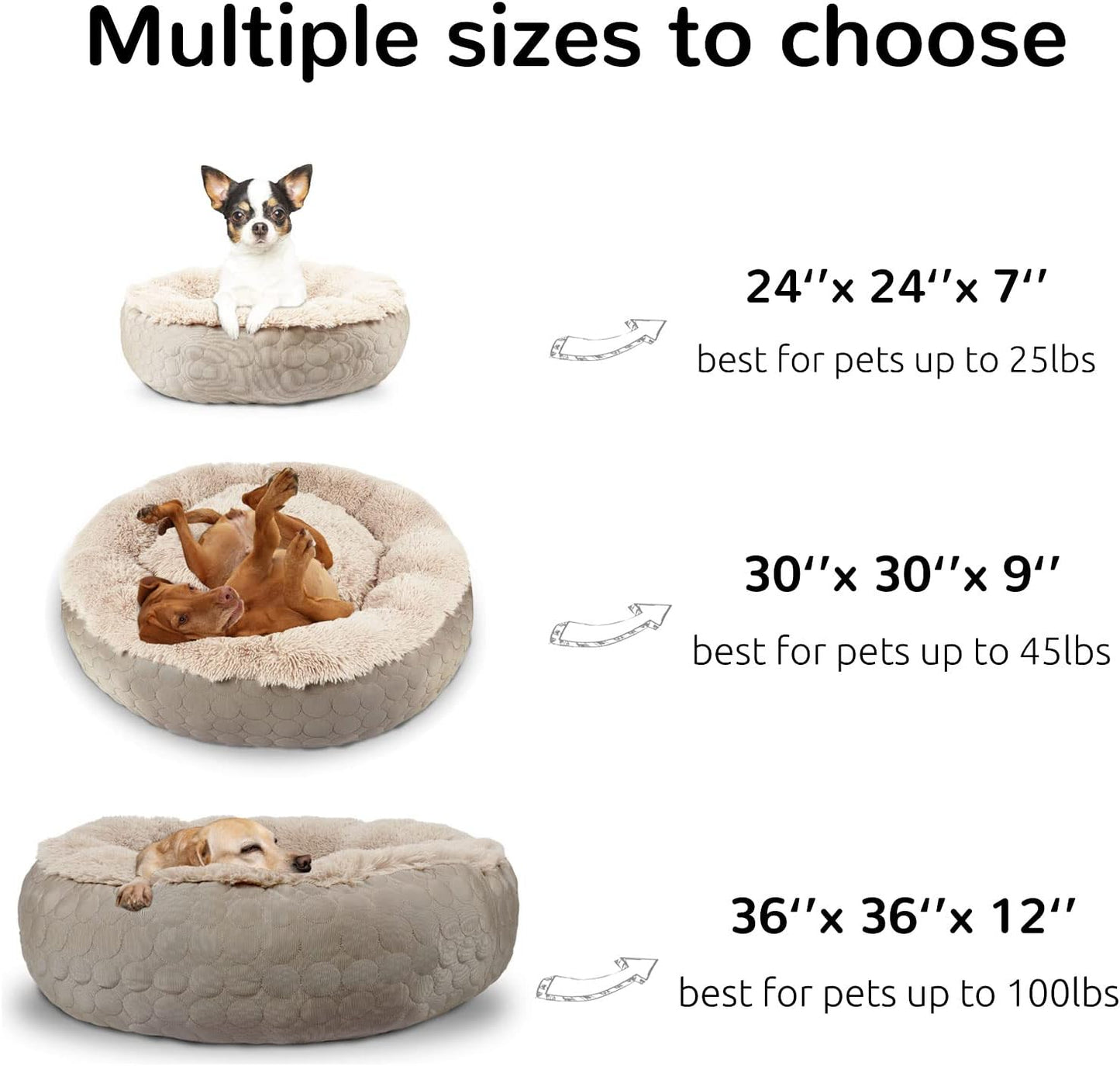 HACHIKITTY Dog Bed, Orthopedic, Round, X-Large, Taupe (30x24x16in), for Medium Large Dogs & Cats, Cooling Warming, Polyester, Hypoallergenic