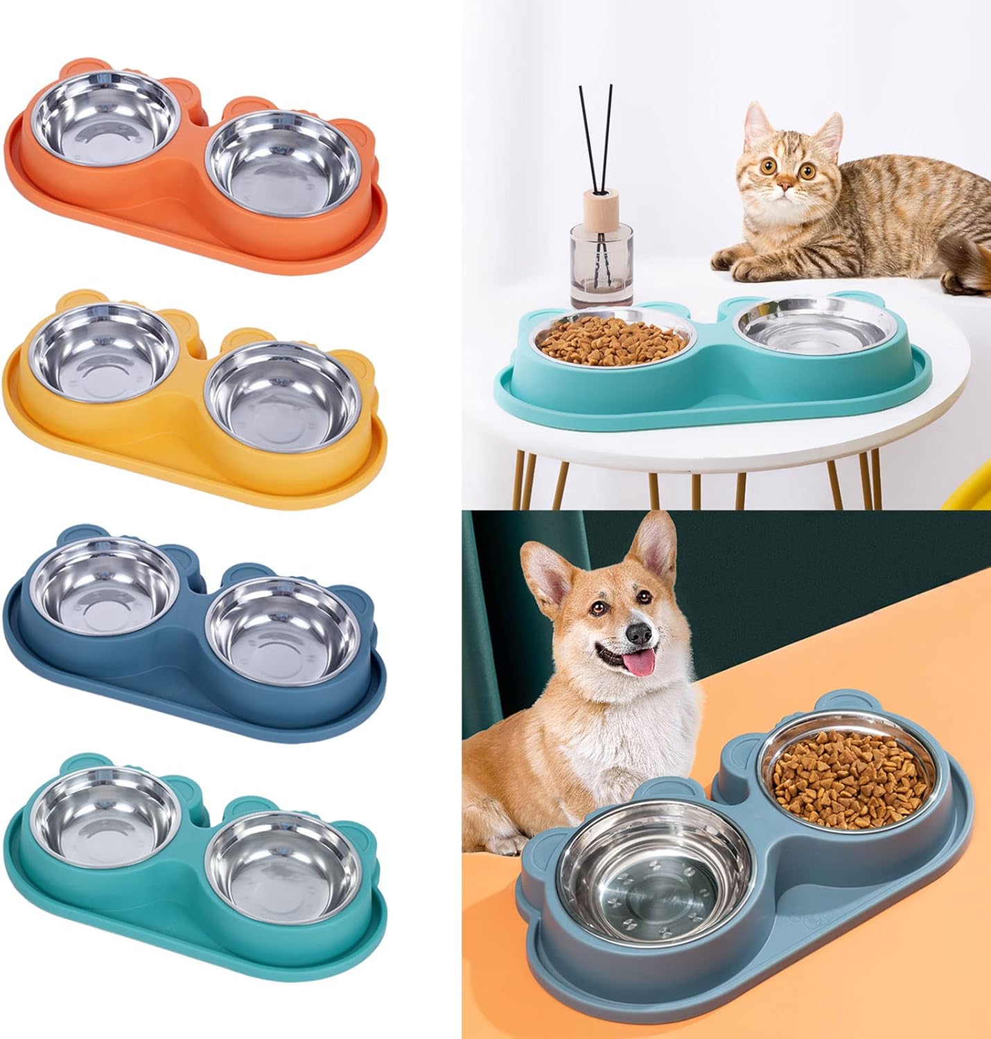 Pet Automatic Feeder + Waterer for Cat Stainless Steel Bowl Anti-Leak Water Fountain 2 in 1 Pet Tableware Dog Water Feed