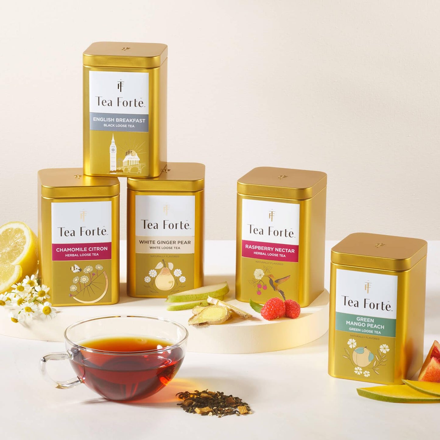 Tea Forte Wildflower Honey Citrus Premium Loose Leaf Caffeinated Green Tea Blend Canister, Makes 35-50 Cups