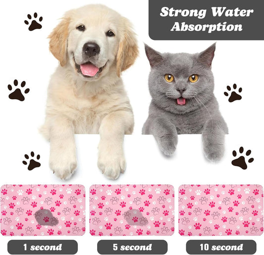 Dog Food Mat, Absorbent Water Bowl Mats Cat Pet Feeding Placemats Pink 12 * 20 inch