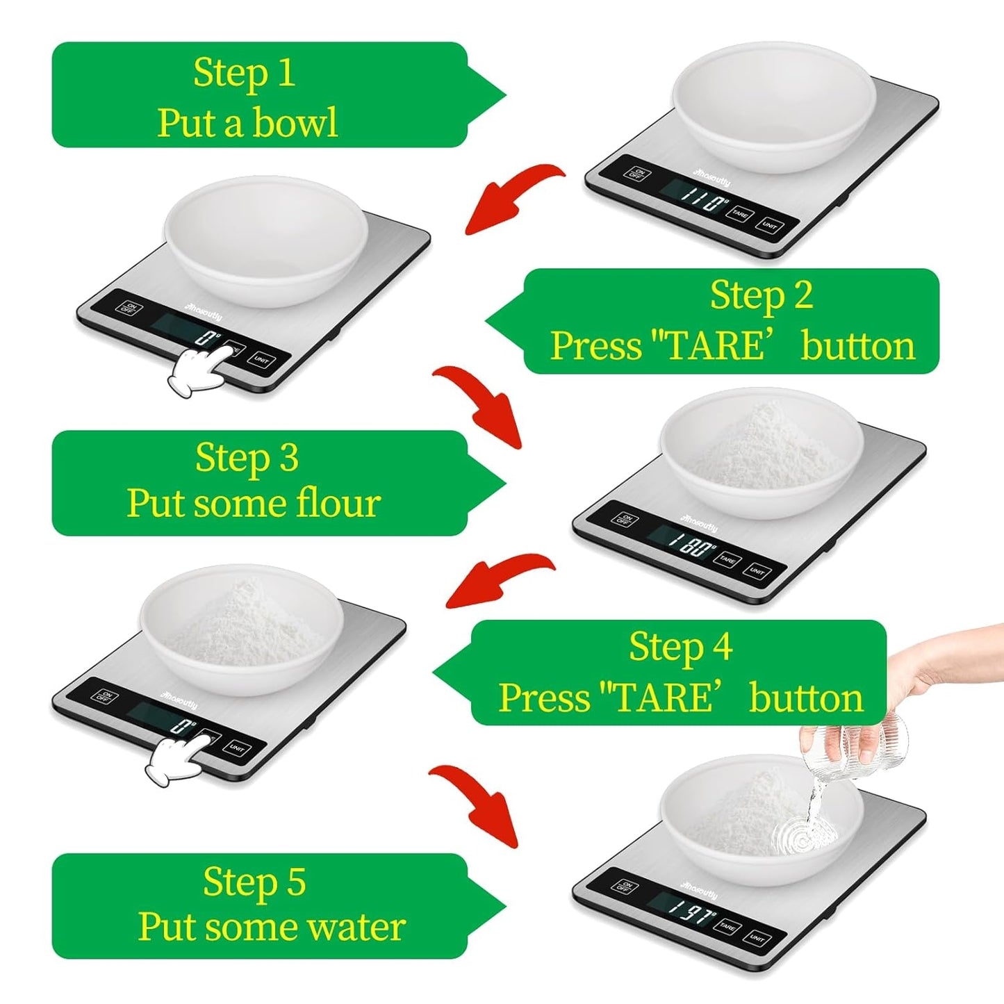 Food Scale, 22lb/10kg Digital Kitchen Scale Weight Grams and Ounces with 0.1oz/1g Precision, 6 Units and Tare Key Design, LCD Display & Stainless Steel Panel for Baking, Cooking, Postage