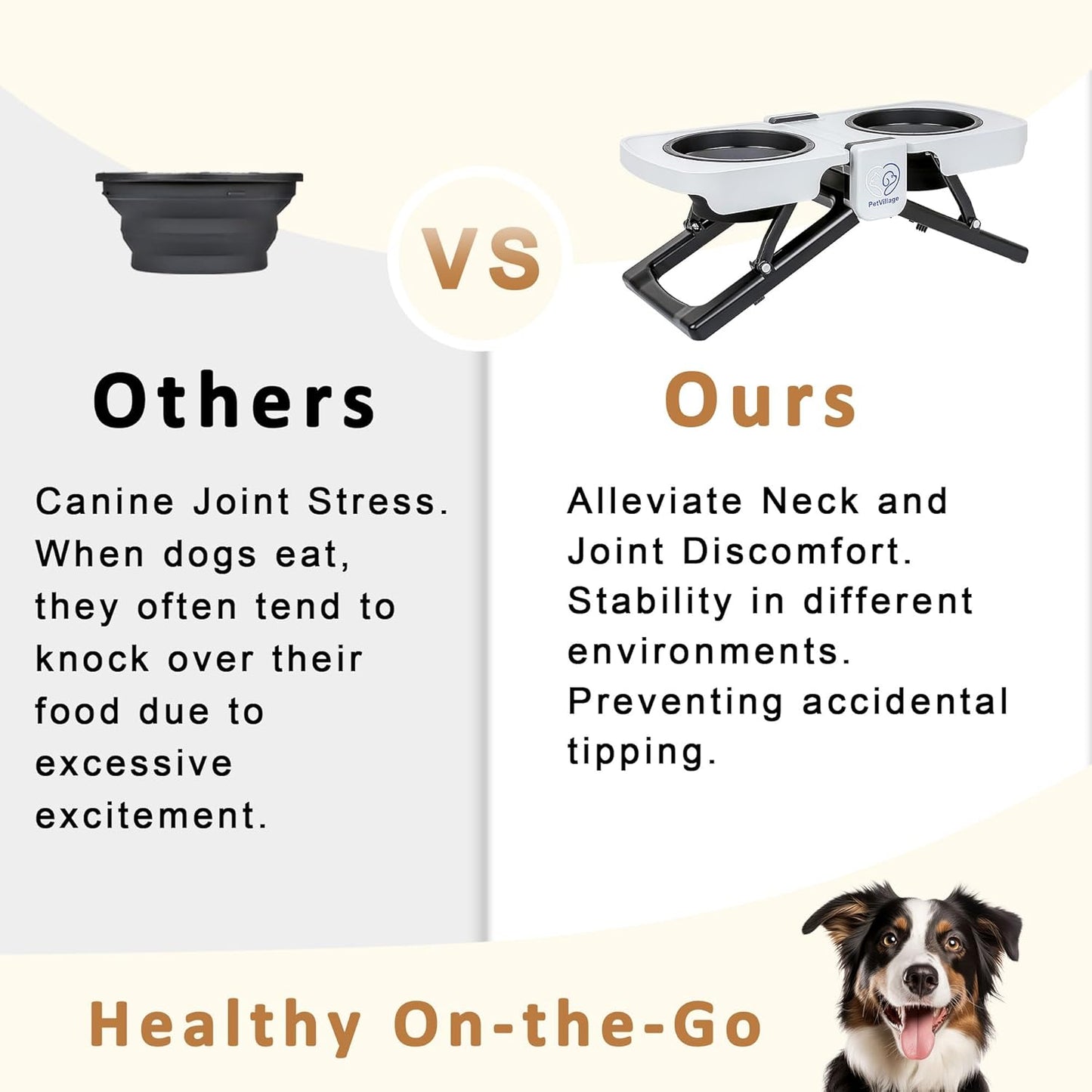 Portable Foldable Elevated Dog Bowls Stand with Dual Dishes, Compact Travel Pet Feeding Table for Dogs (5 Cups Capacity)–Lightweight Non-Slip Design, Perfect for Indoor/Outdoor Adventures