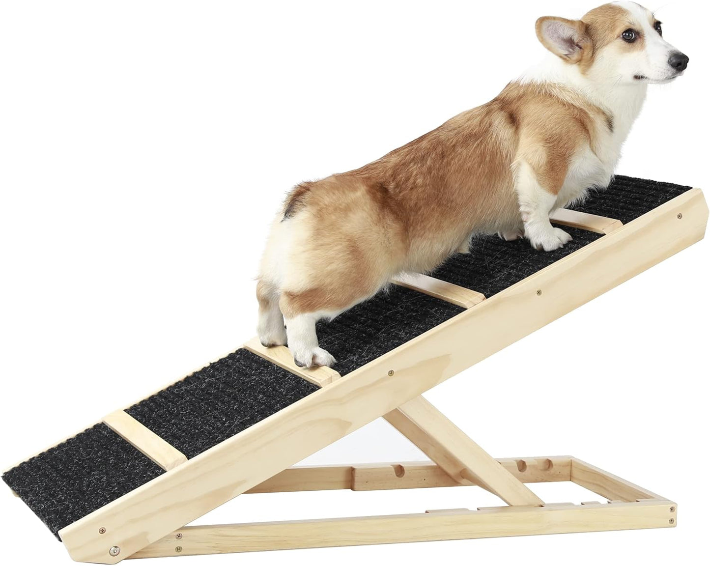 Tall Adjustable Pet Ramp, Folding Portable Wooden Dog Cat Ramp, Non-Slip Paw Traction Surface Dog Step Compatible with Car, SUV, Couch, Adjustable Height from 9.3" to 24,Queen Bed