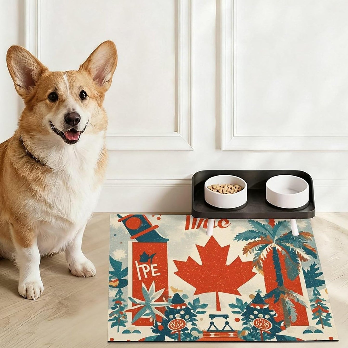 Dog Food Mat Pet Leather Tablecloth Retro Canada Flag Pet Feeding Mat Anti-Slip Dog Bowl Mats Absorbent Pet Placemats for Dogs Protect Floor Dogs Pad for Food and Water