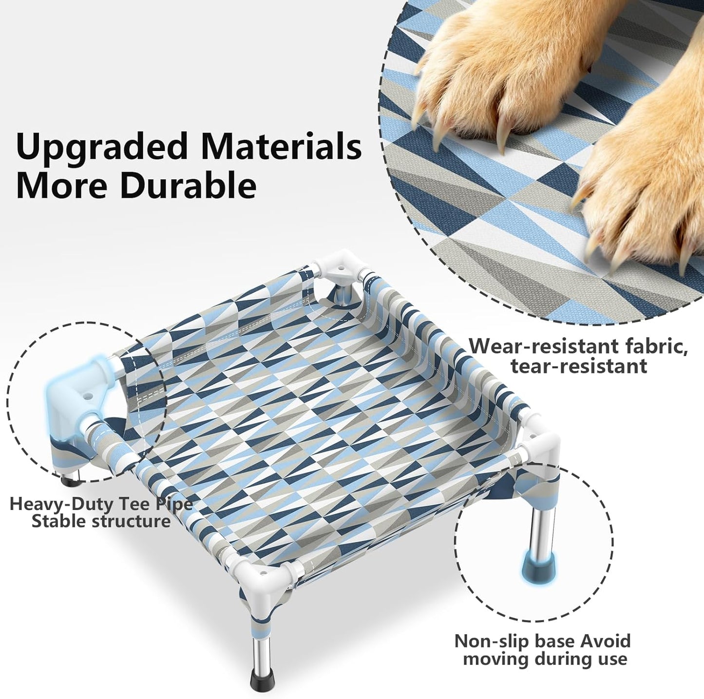 Elevated Dog Bed with Full Guardrail, Raised Dog Sofa Beds, Rectangular Sleeping Puppy Bed，Cooling Outdoor Pet Cot with Breathable Cotton Fabric (Small