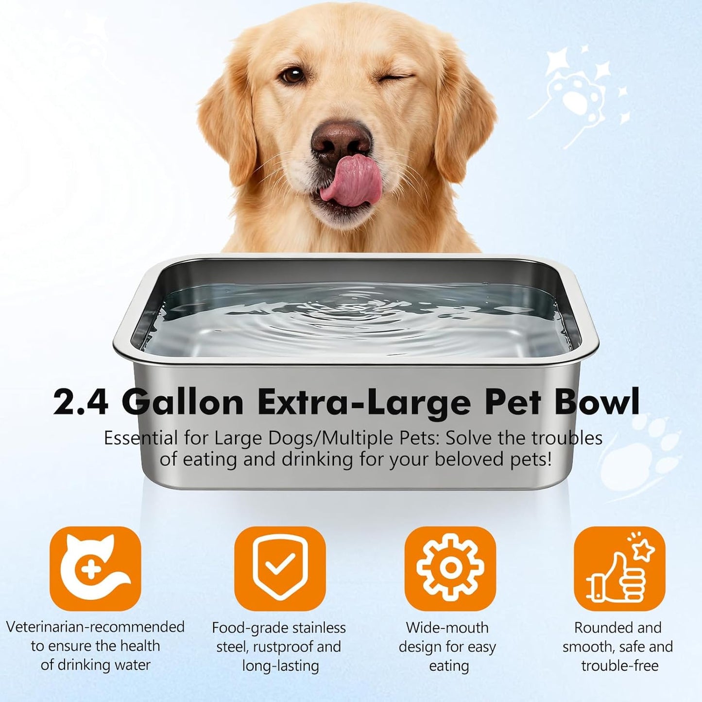 Elevated Dog Bowl, 2.4 Gallon Adjustable Stainless Steel Water Bowl for Large Breed, Dog Water Feeder, Pet Feeder with Full Metal Stand for Relief Joint Pressure, Easy Clean, Indoor Outdoor Use