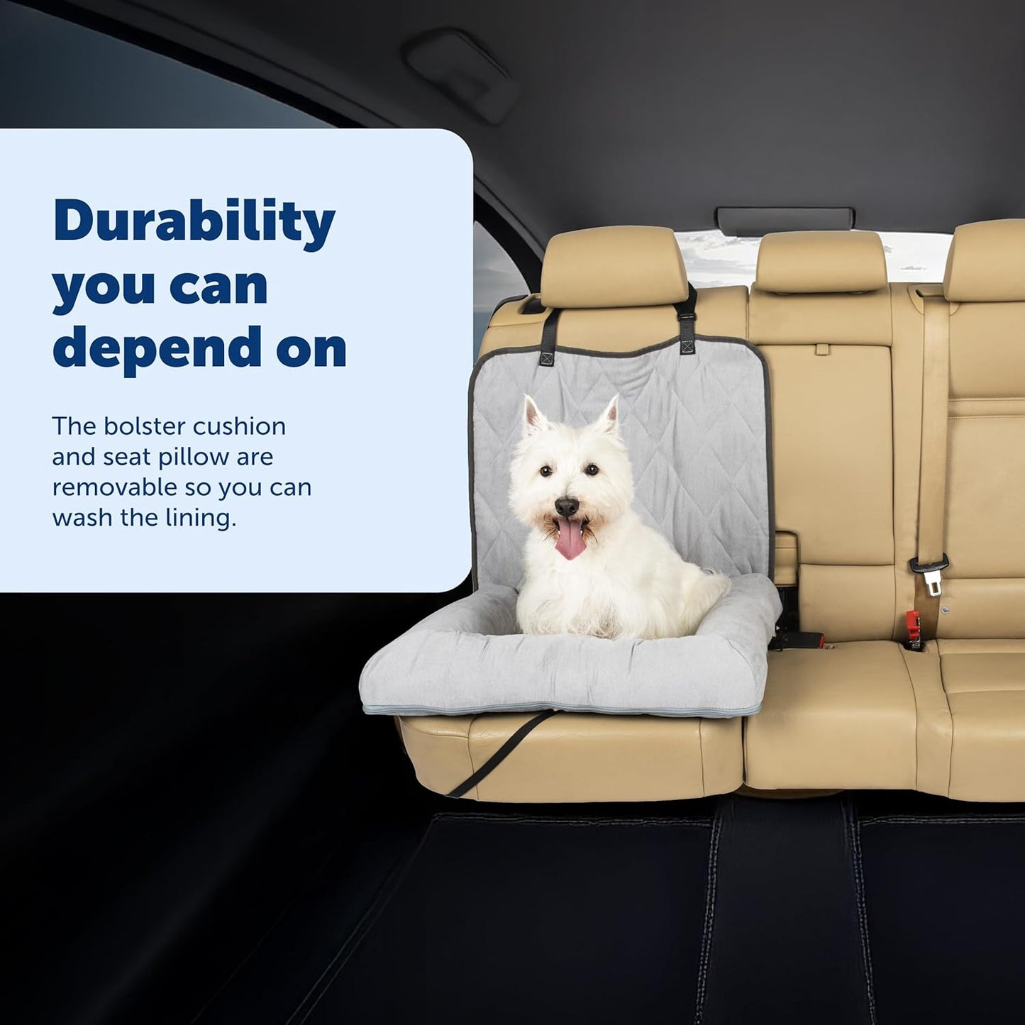 PetSafe Happy Ride Car Dog Bed - Best for Bucket Seats - Fits Cars, Trucks, Minivans and SUVs - Comfortable and Machine Washable - Durable Vehicle Pet Bed - Grey